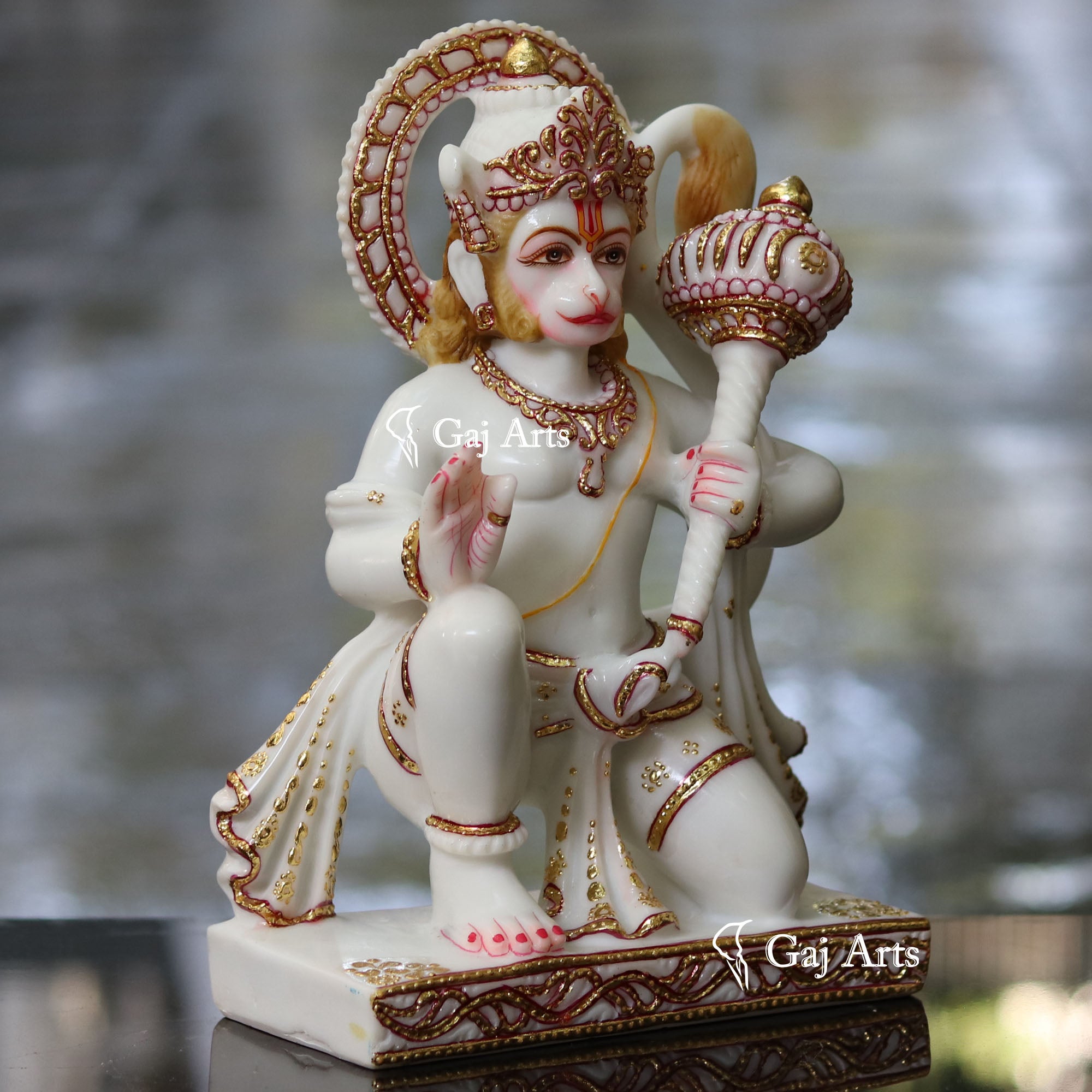 White Ethiopia Marble Hanuman Ji Idol | 12 Inch