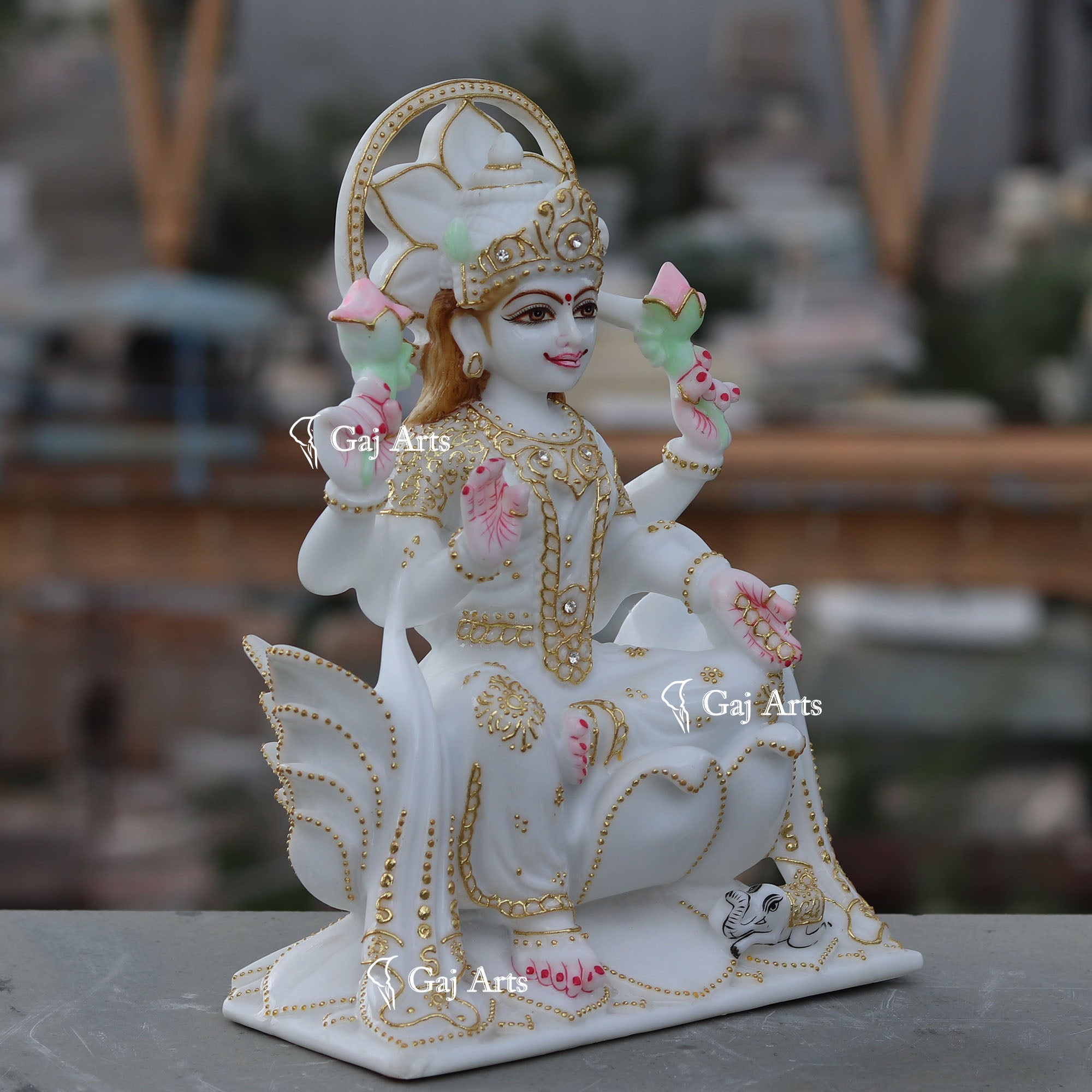 White Marble Ethiopia Lakshmi Idol 12 Inch