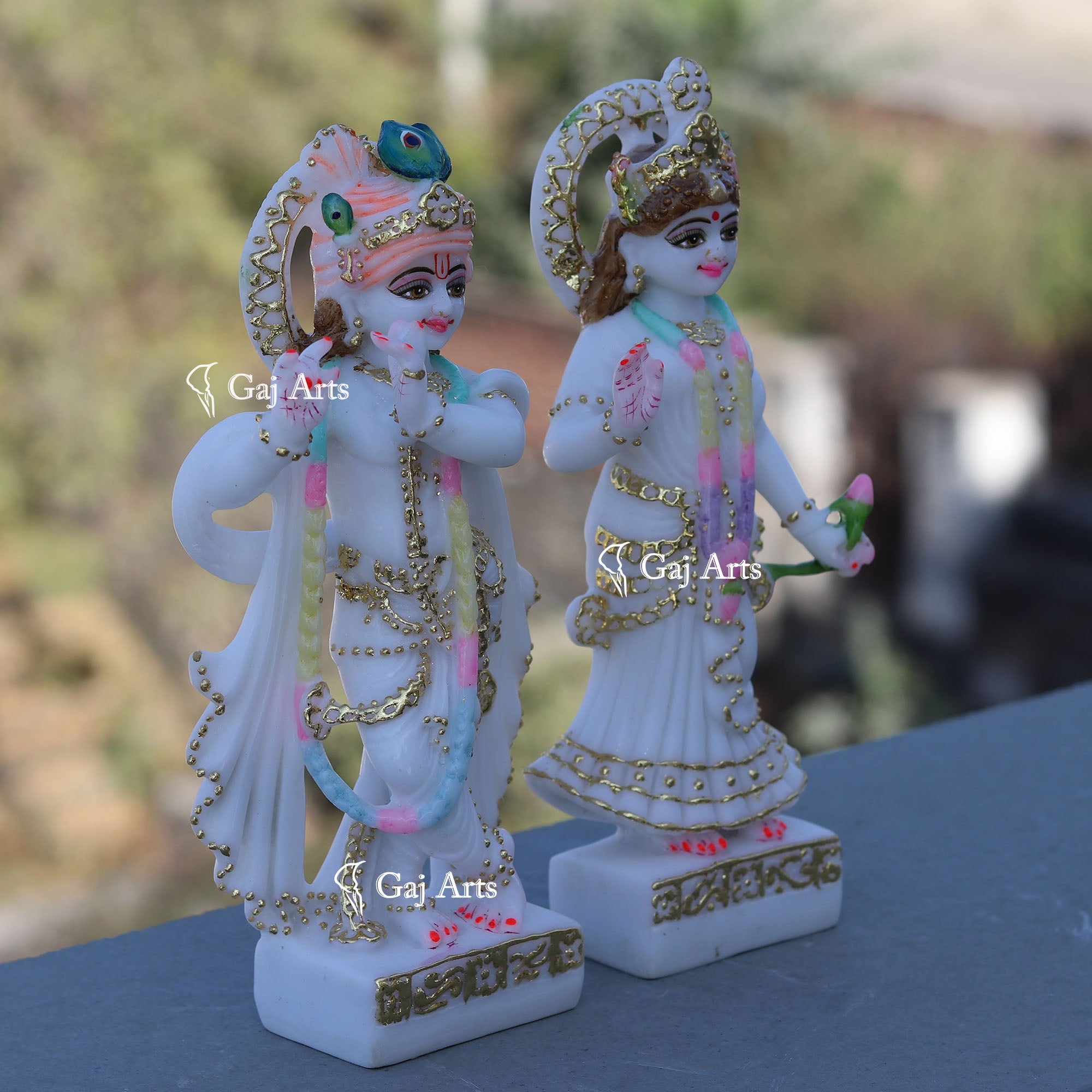 White Marble Ethiopia Radha Krishna Idol | 9 Inch