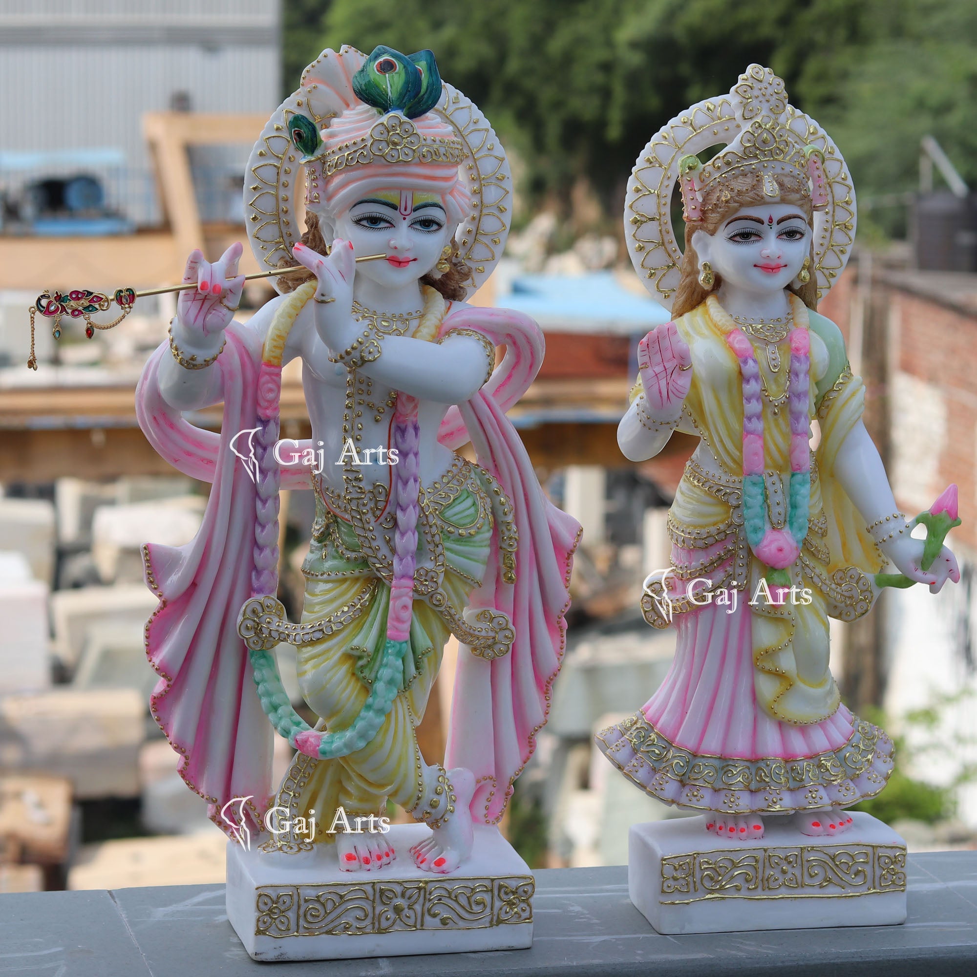 White Marble Ethiopia Radha Krishna Idol | 24 Inch