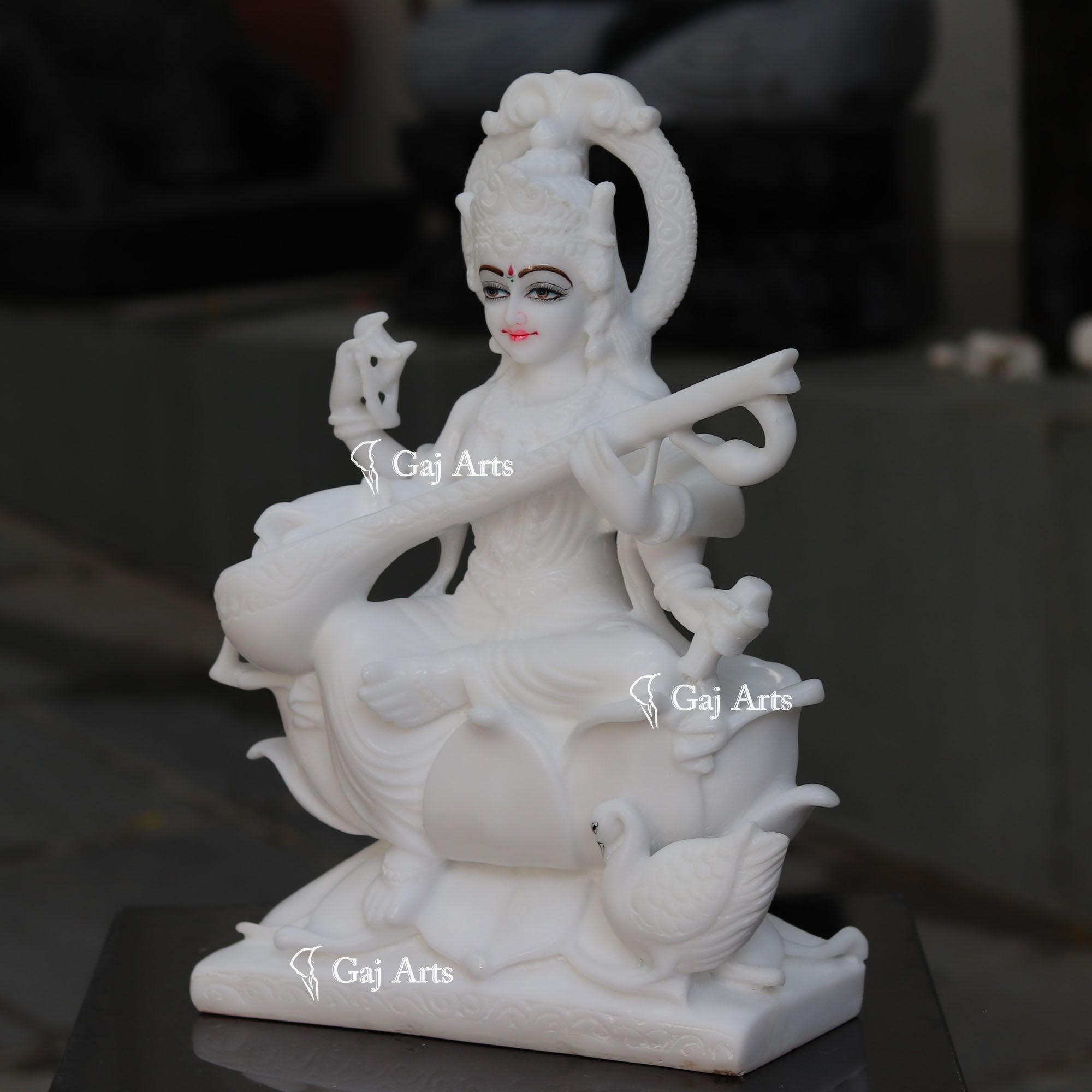 White Marble Saraswati Maa Statue | 18 Inch