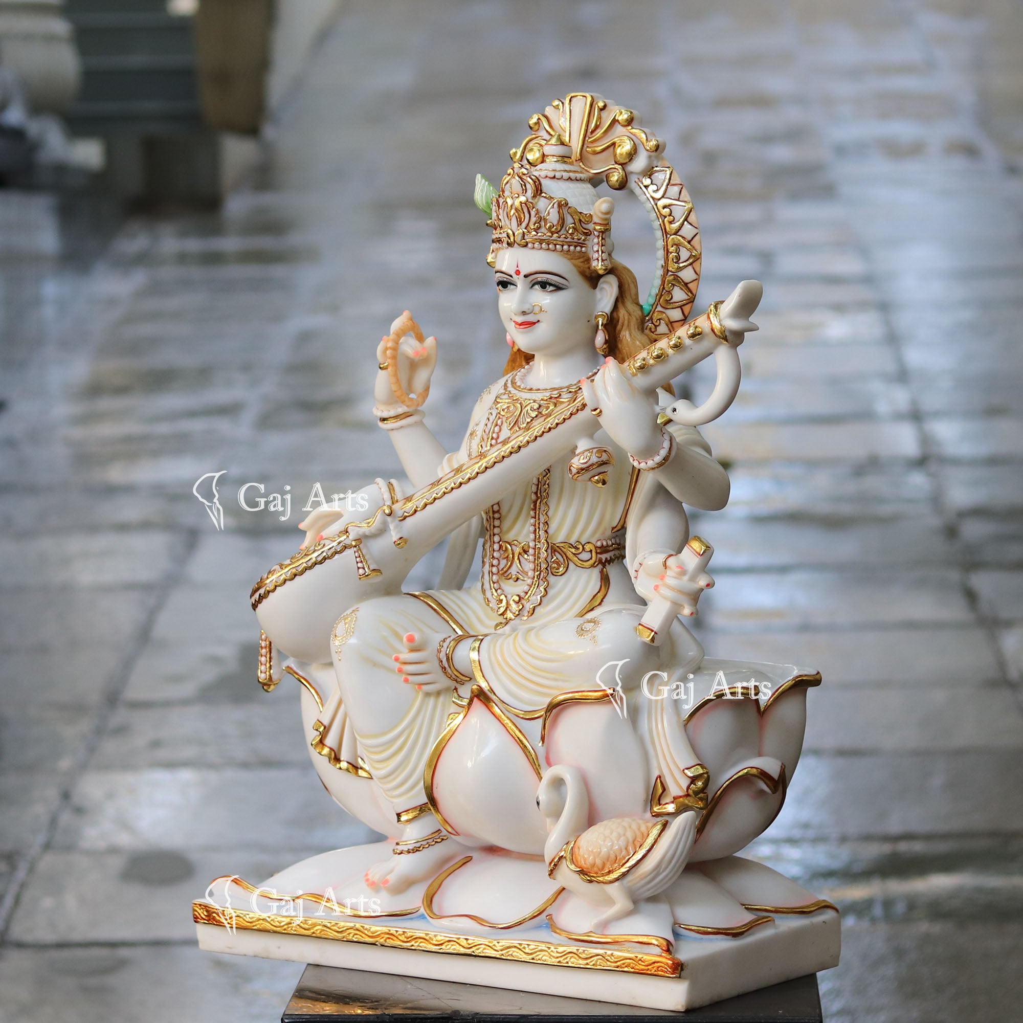 White Marble Saraswati Maa Idol | 30 Inch
