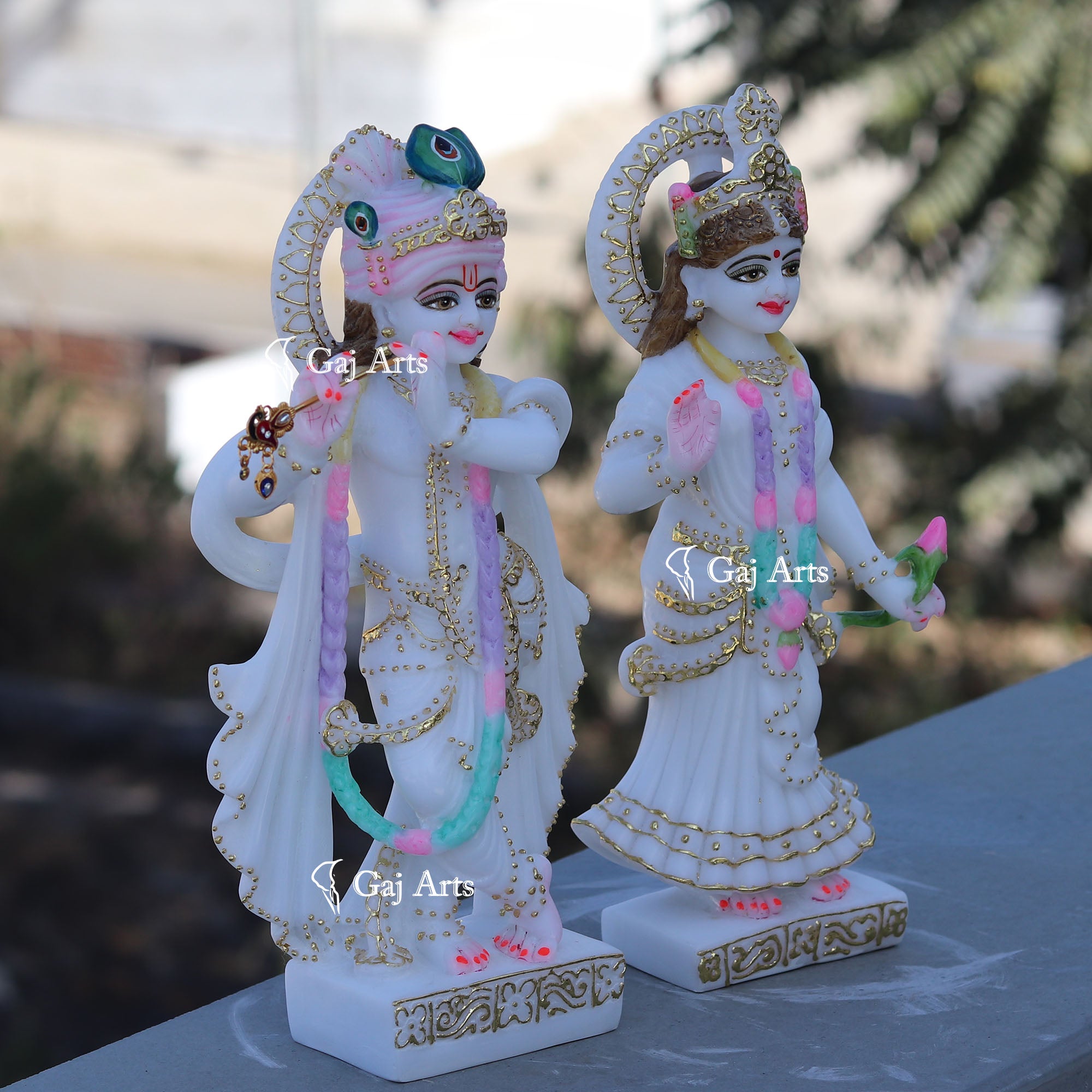 White Marble Radha Krishna Idol | 12 Inch