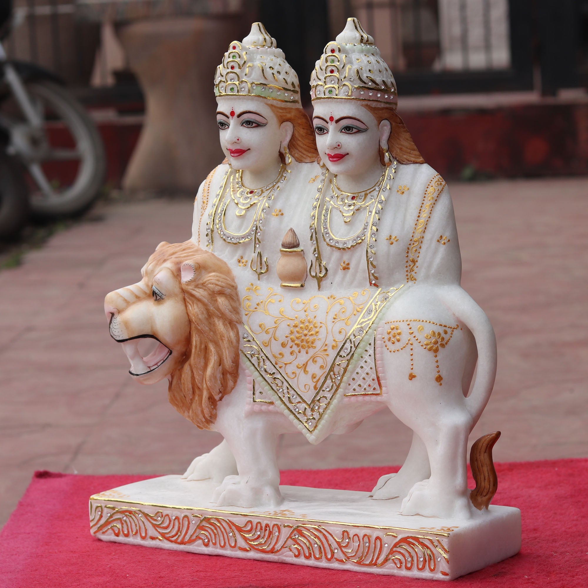 Super White Makrana Marble Chamunda Mata Idol | 18 Inch