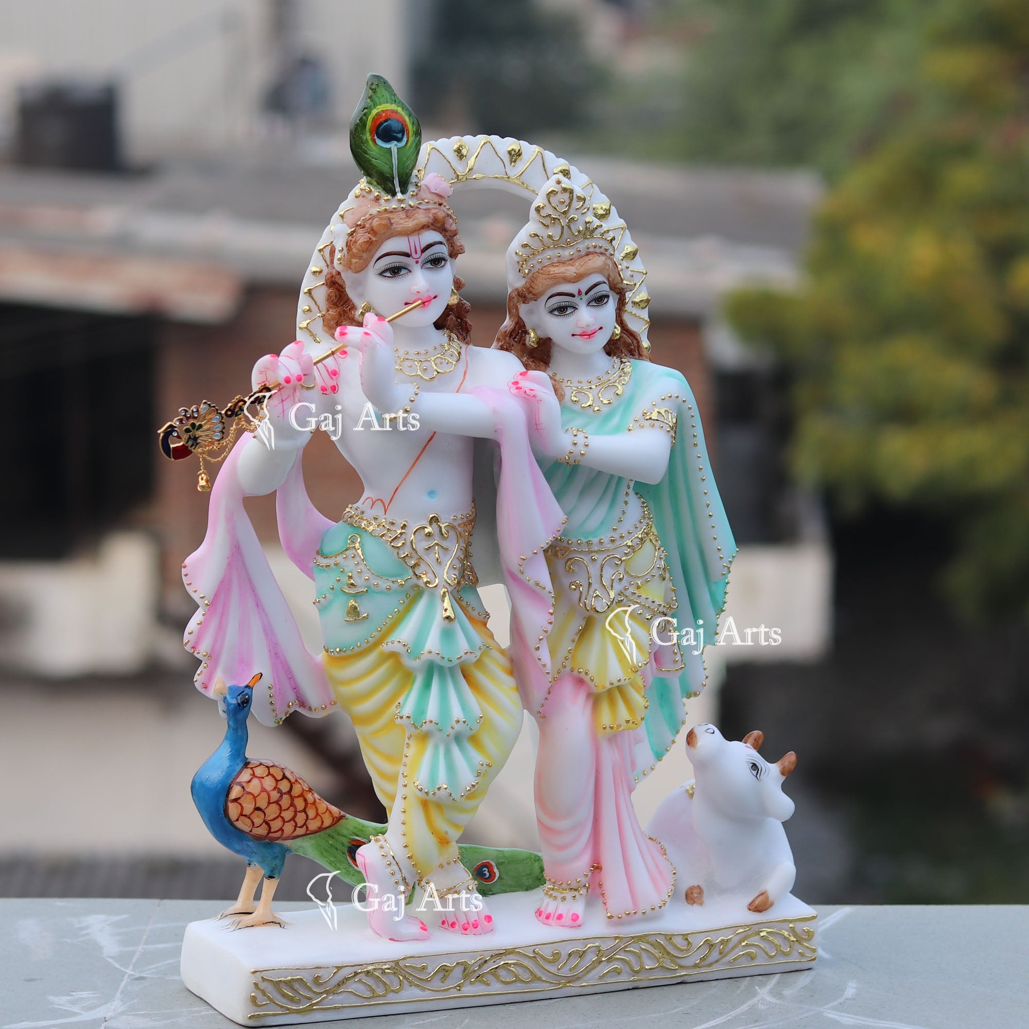 White Marble Ethiopia Radha Krishna Jodi Statue | 18 Inch