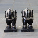 Black Marble Korean Silver Elephant Statue | 18 Inch