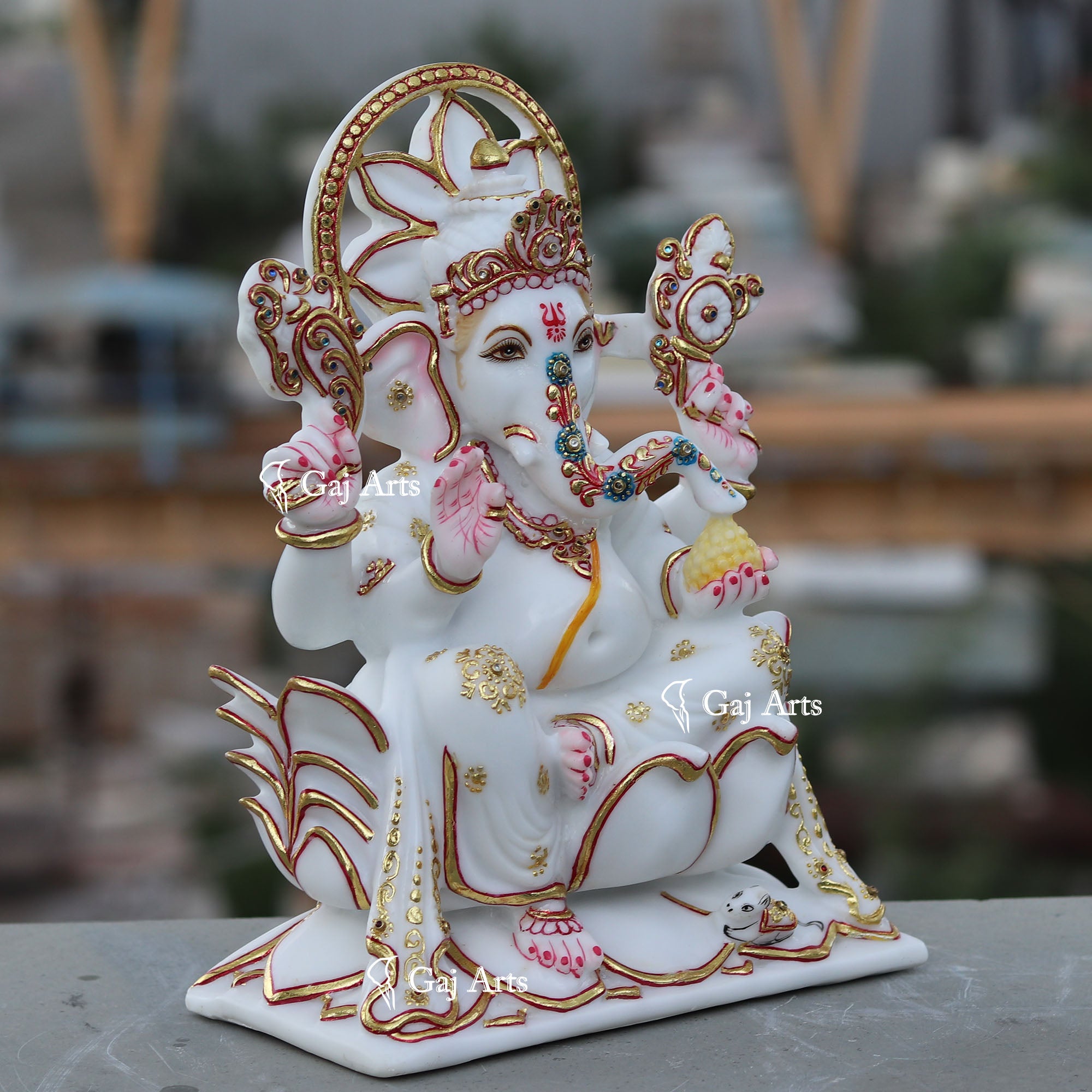 White Ganpati Idol on Lotus | 12 Inch