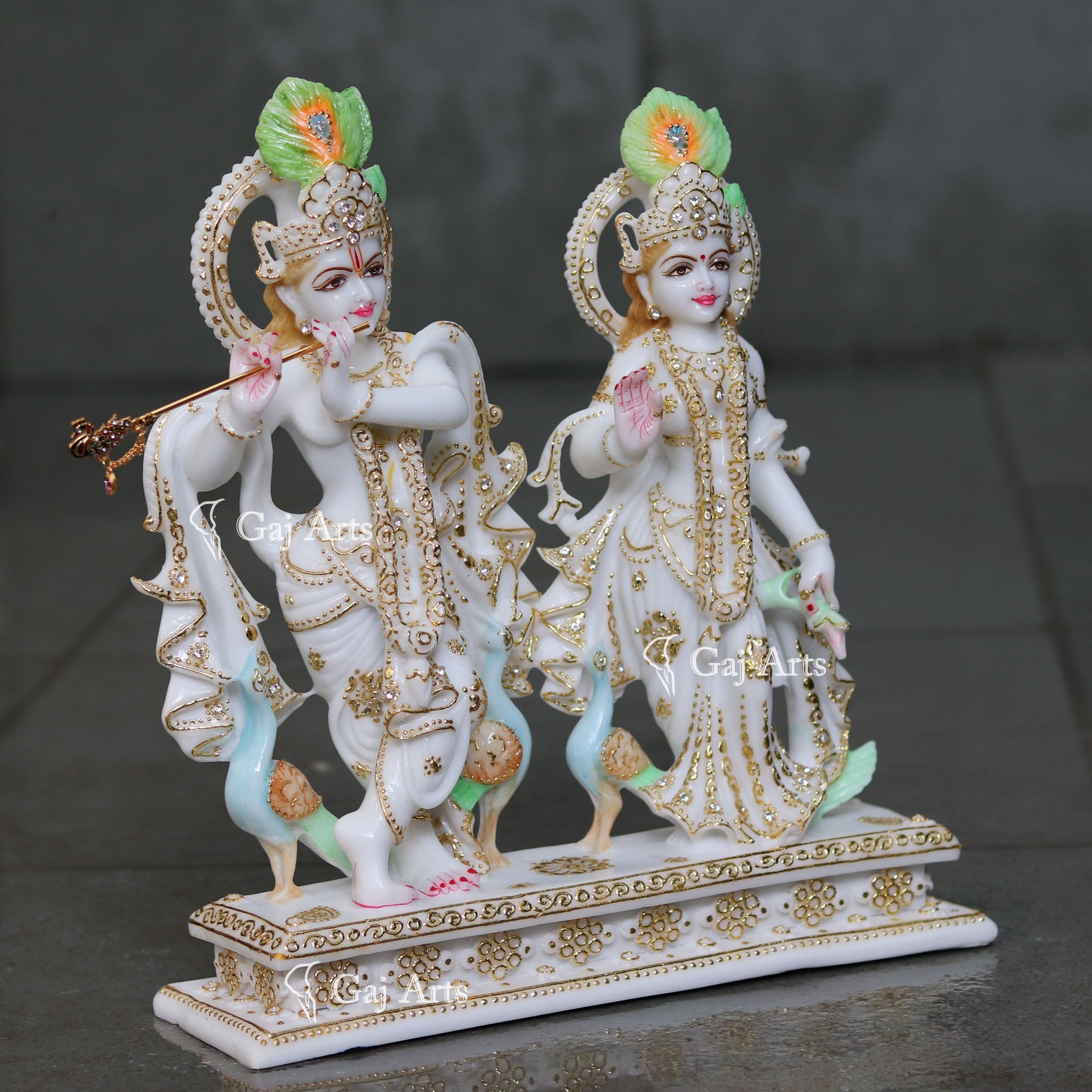 White Marble Ethiopia Radha Krishna Jugal Jodi Statue | 15 Inch
