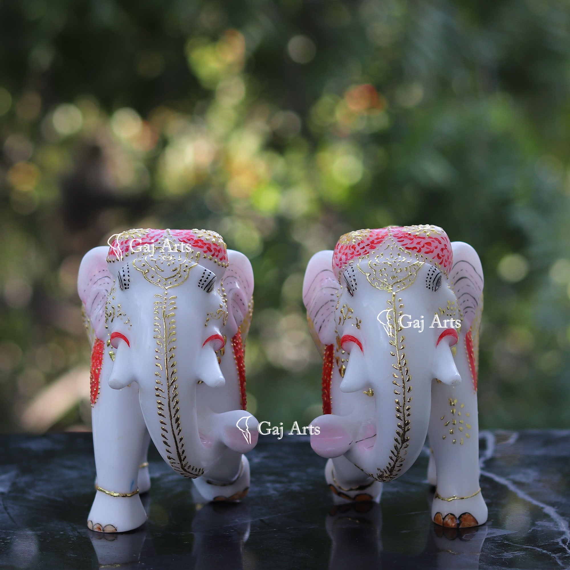 White Ethiopia Marble Elephant Statue | 9 Inch