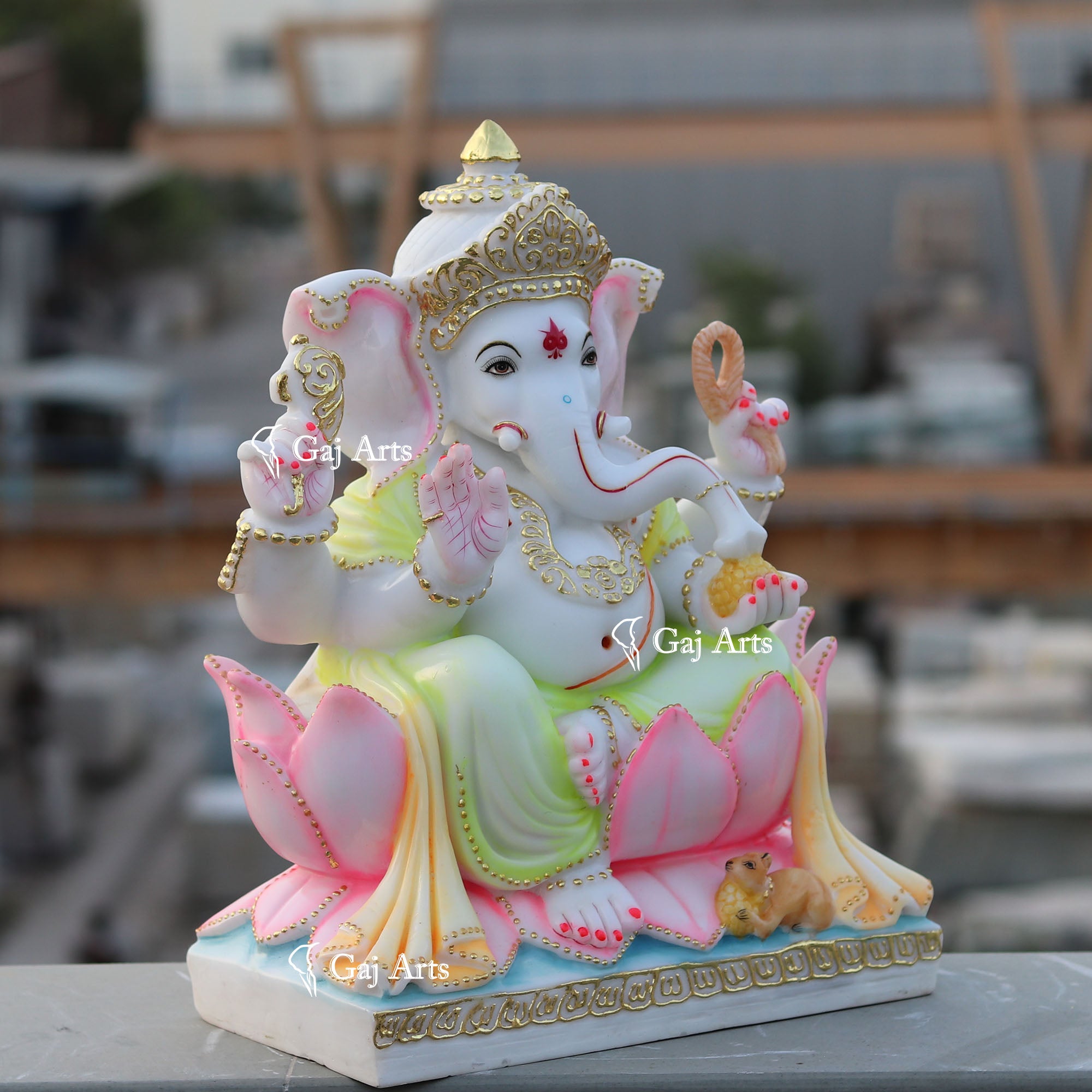 White Marble Ethiopia Ganesh Idol | 18 Inch