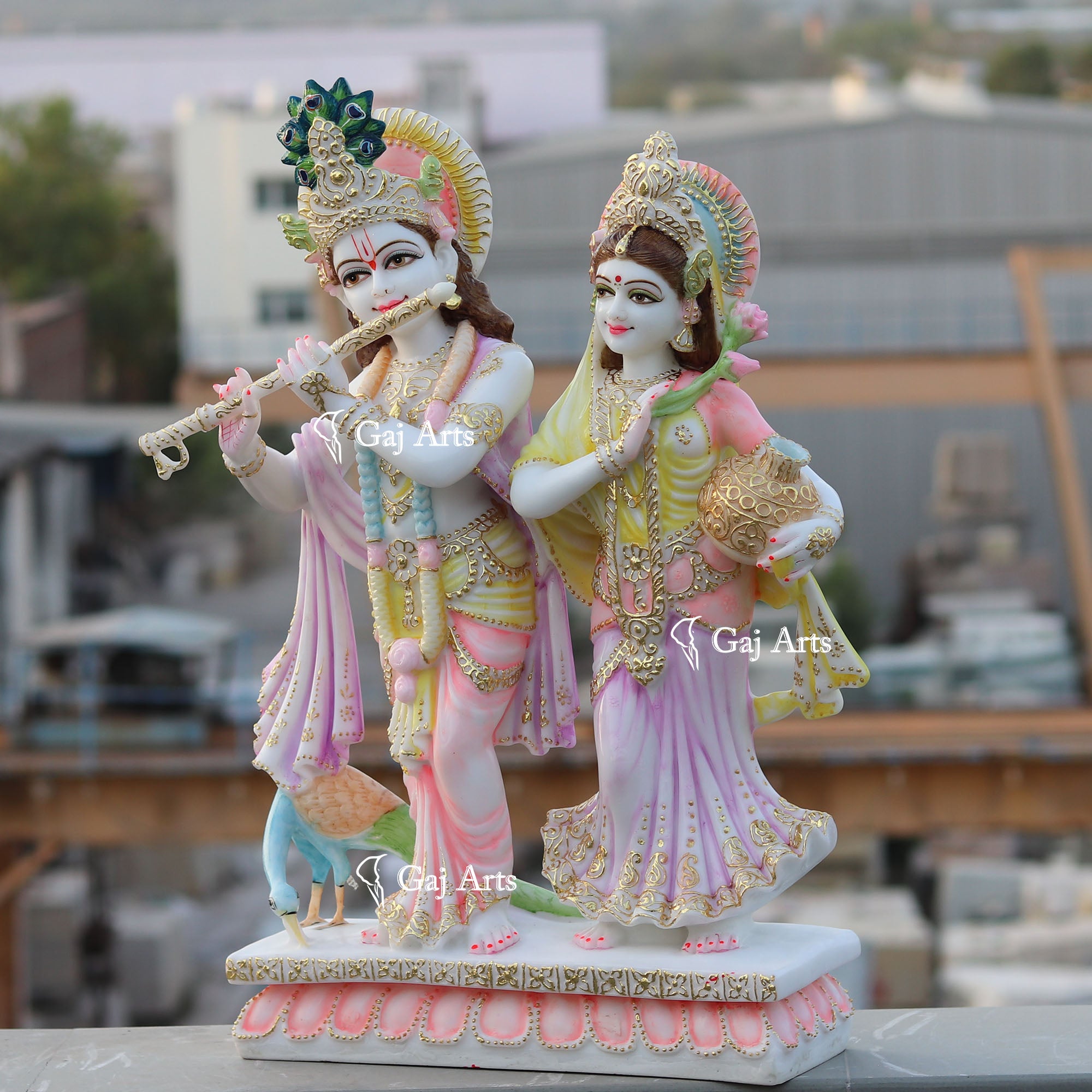 White Marble Ethiopia Radha Krishna Jodi Idol | 27 Inch