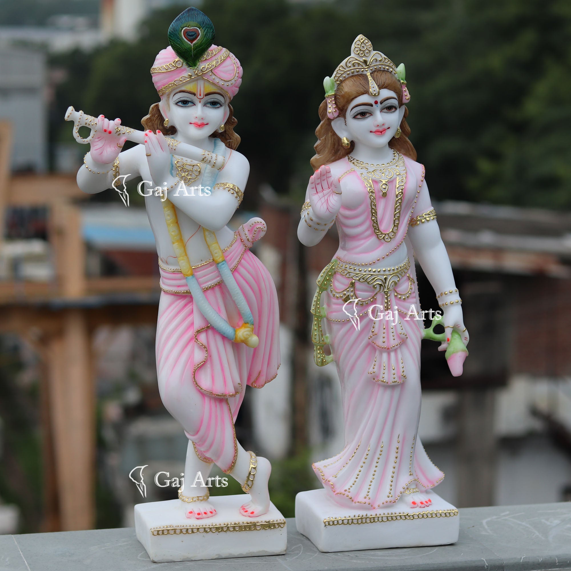 White Marble Ethiopia Radha Krishna Statue | 27 Inch