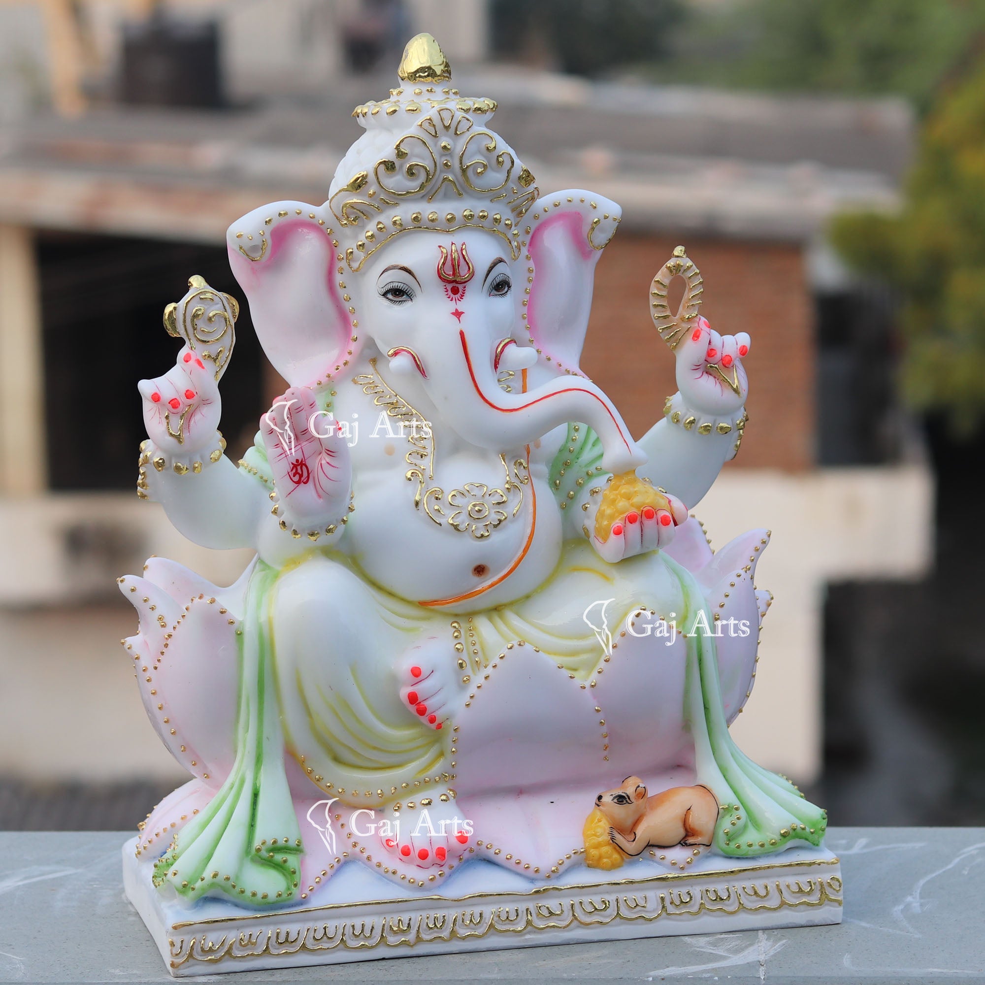 White Marble Ethiopia Ganesh Idol | 15 Inch