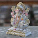 Marble Ganesh Idol with Gold Detailing | 7 Inch