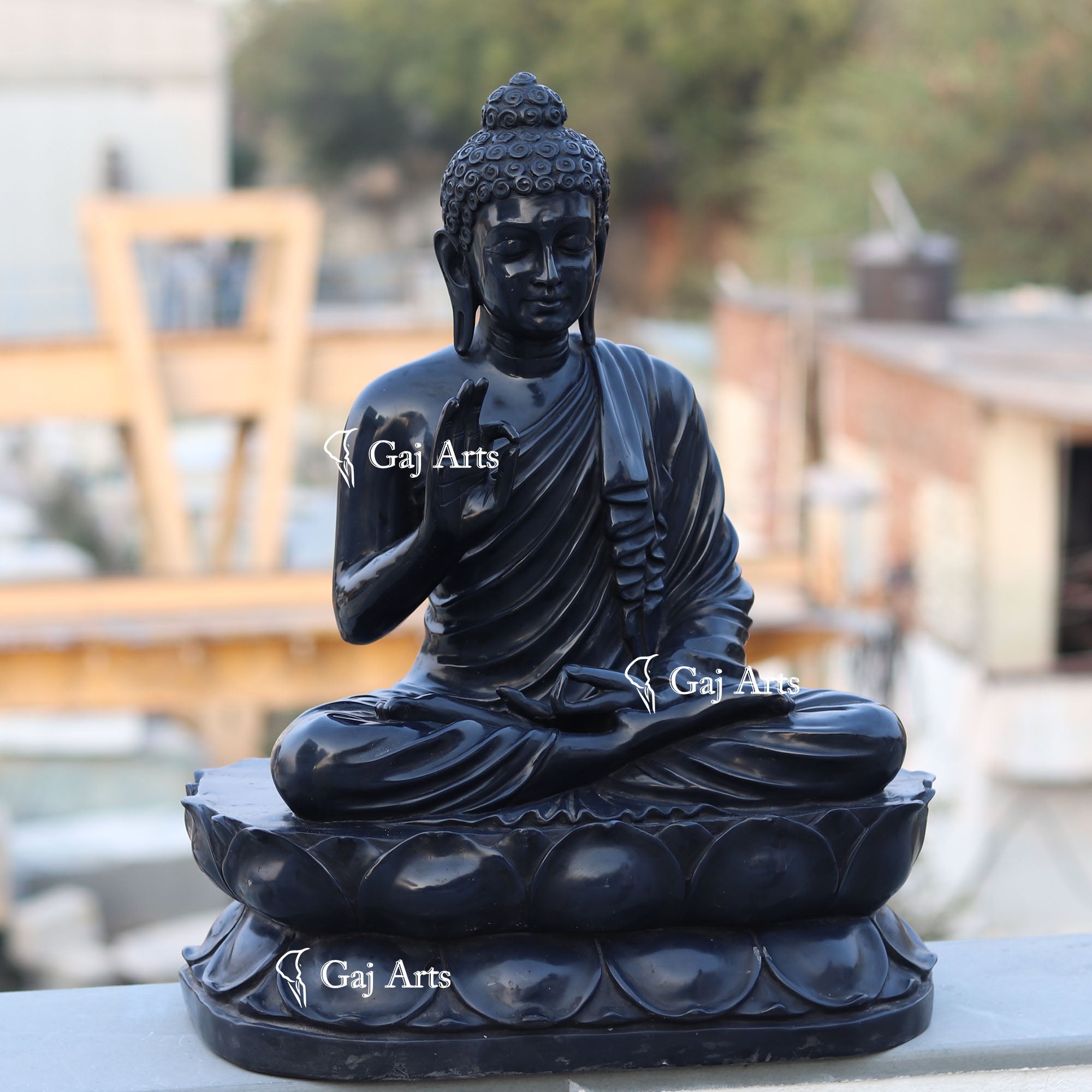 Black Marble Buddha Idol | 24 Inch