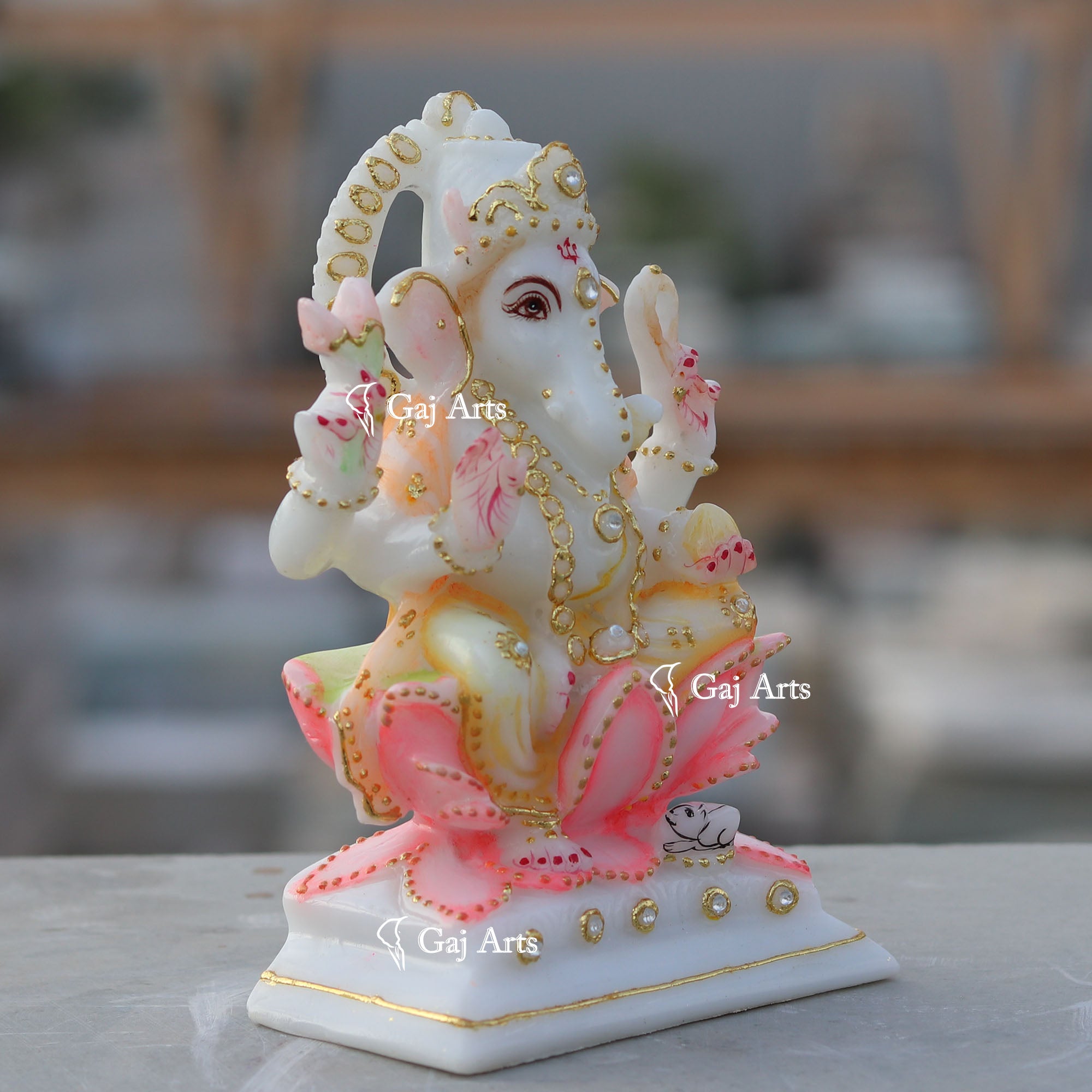 White Ethiopia Marble Ganesh Murti | 6 Inch