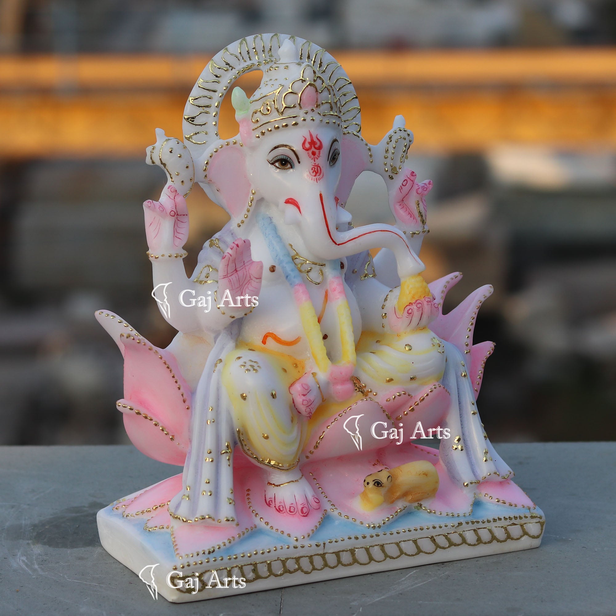 Decorative White Marble Ganesh Idol | 9 Inch