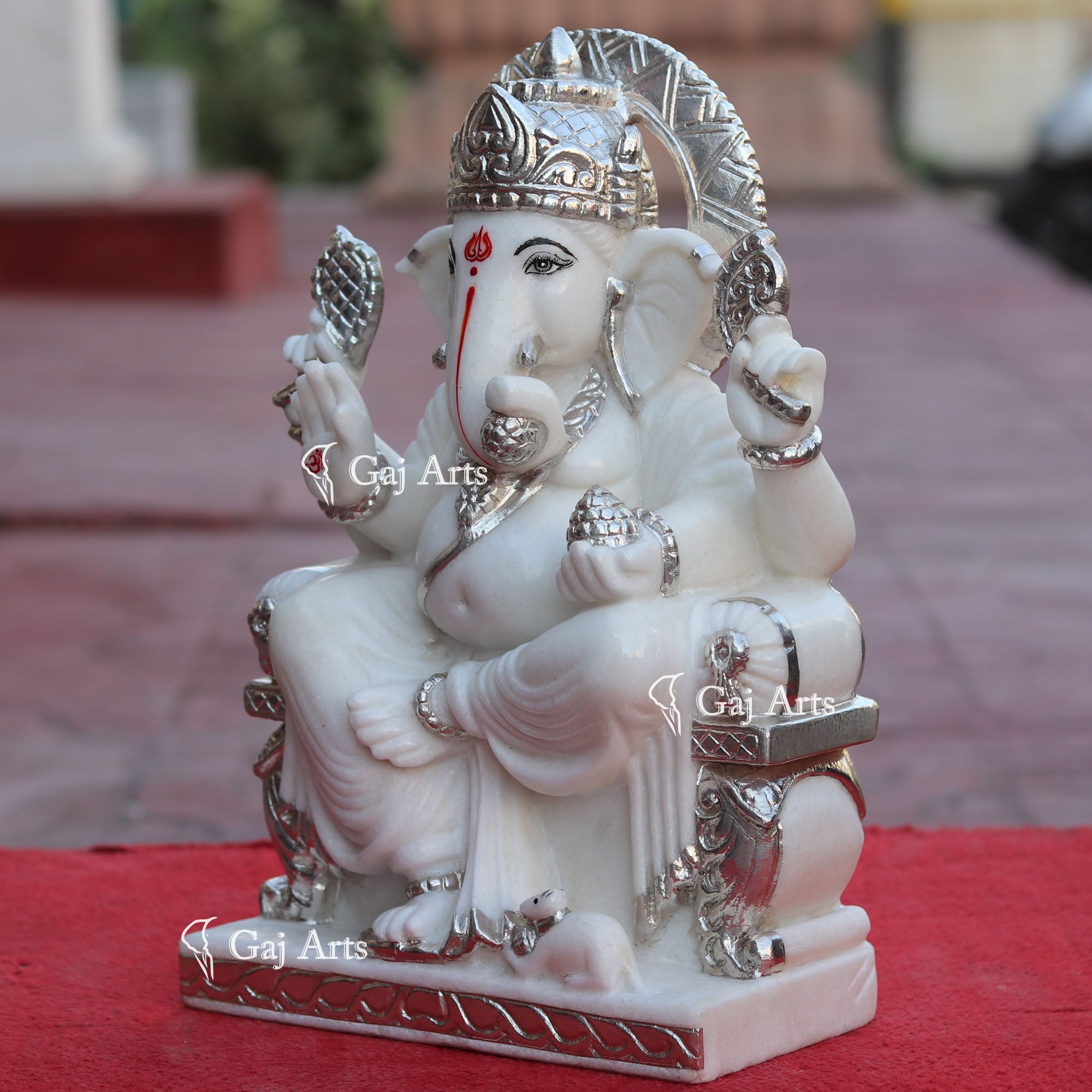 Super White Makrana Marble Ganesh Murti | 15 Inch