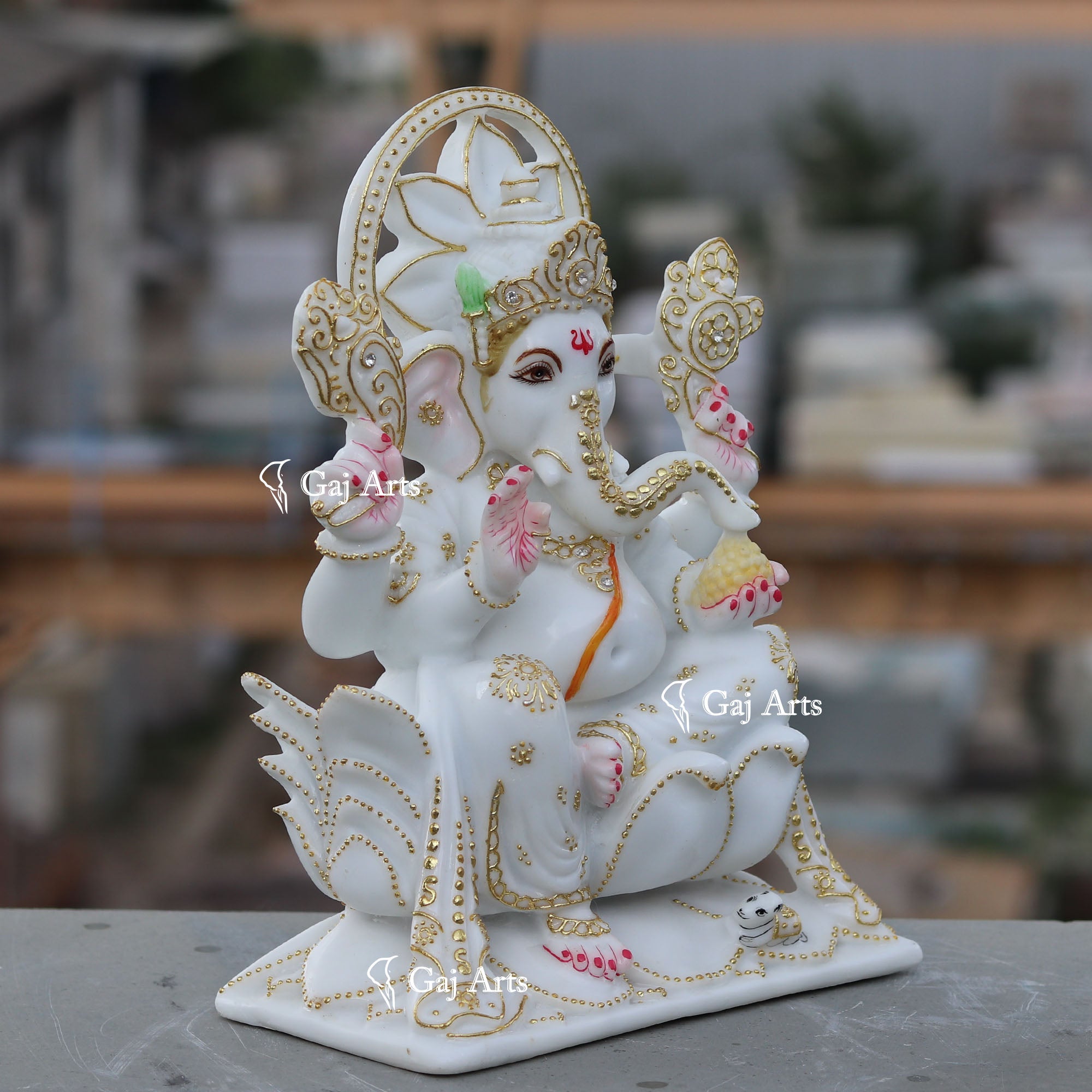 White Ganpati Idol on Lotus | 12 Inch