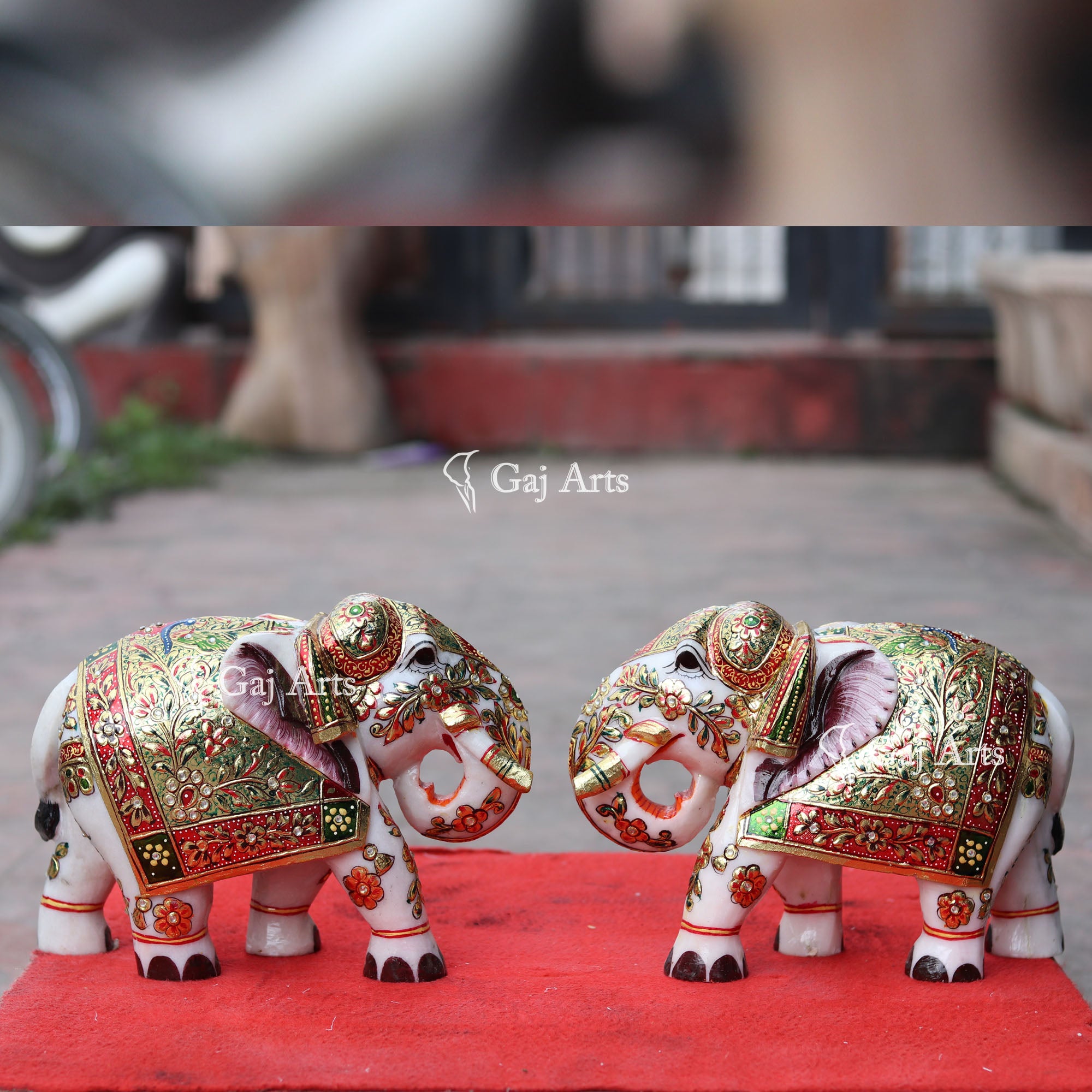 White Marble Meenakari Elephant Statue | 12 Inch