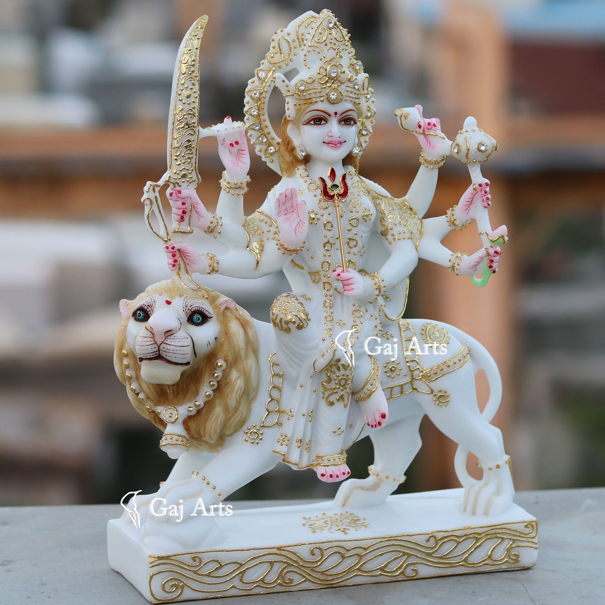 White Marble Durga Maa Idol | 12 Inch
