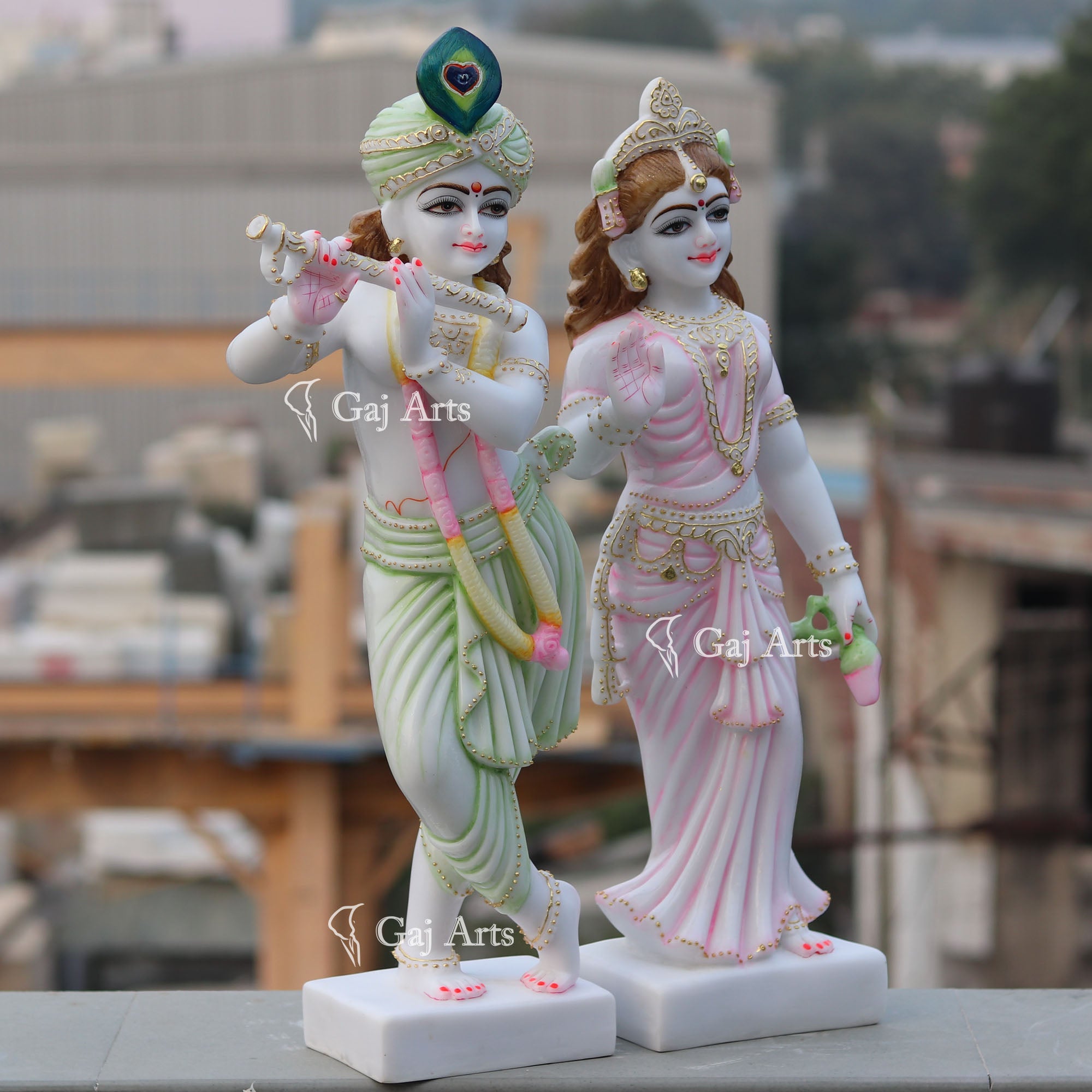 White Marble Ethiopia Radha Krishna Idol | 27 Inch