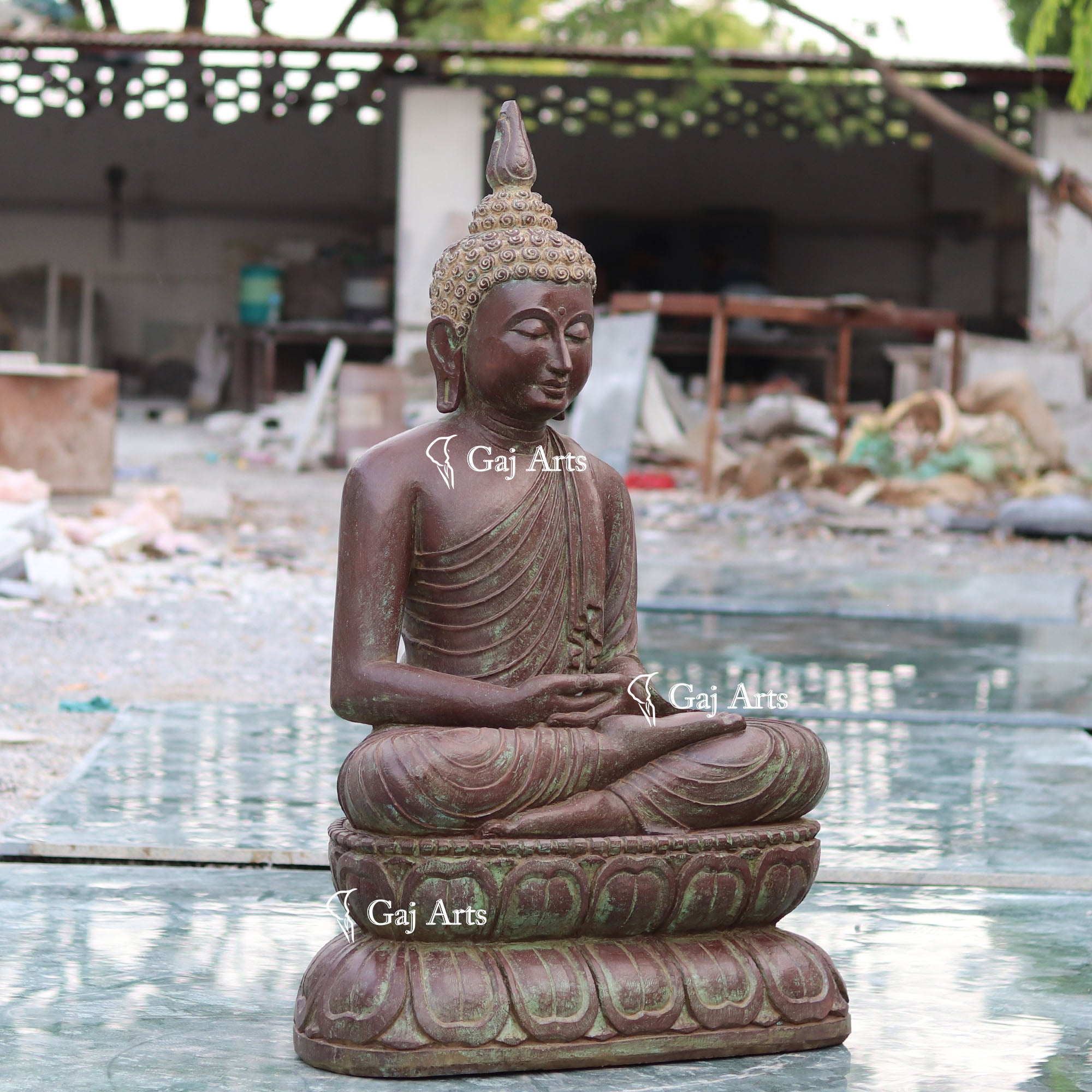 Sandstone Sitting Buddha Statue | 42 Inch