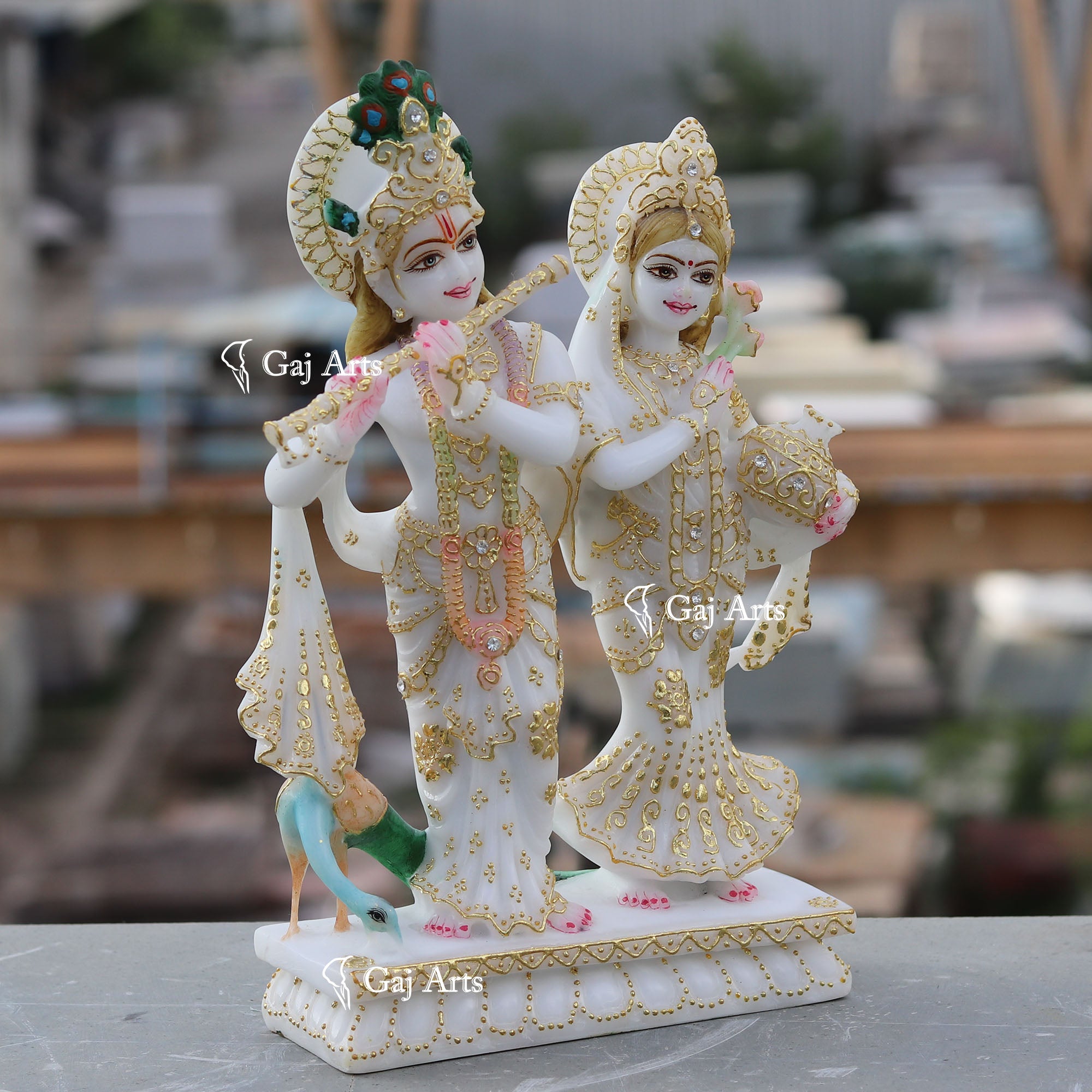 White Marble Ethiopia Radha Krishna Jodi Idol | 12 Inch