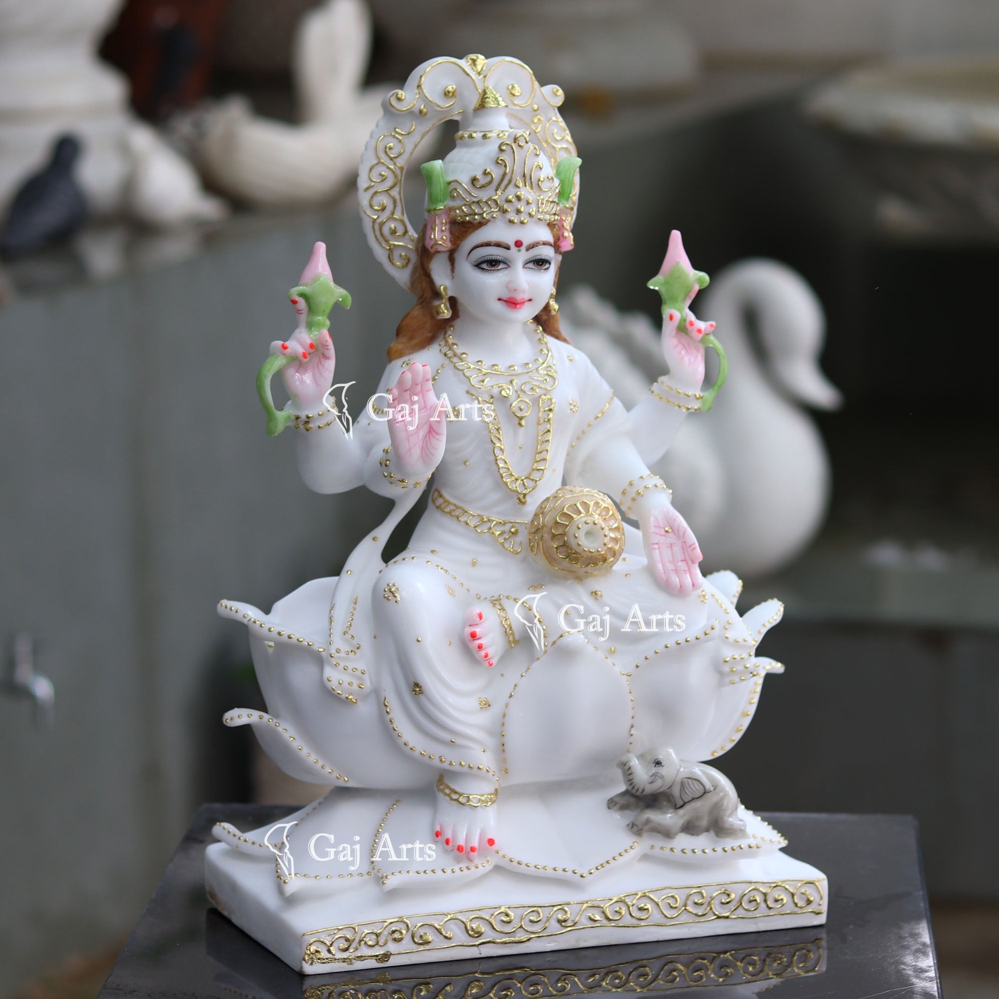 White Marble Lakshmi Mata Statue | 18 Inch