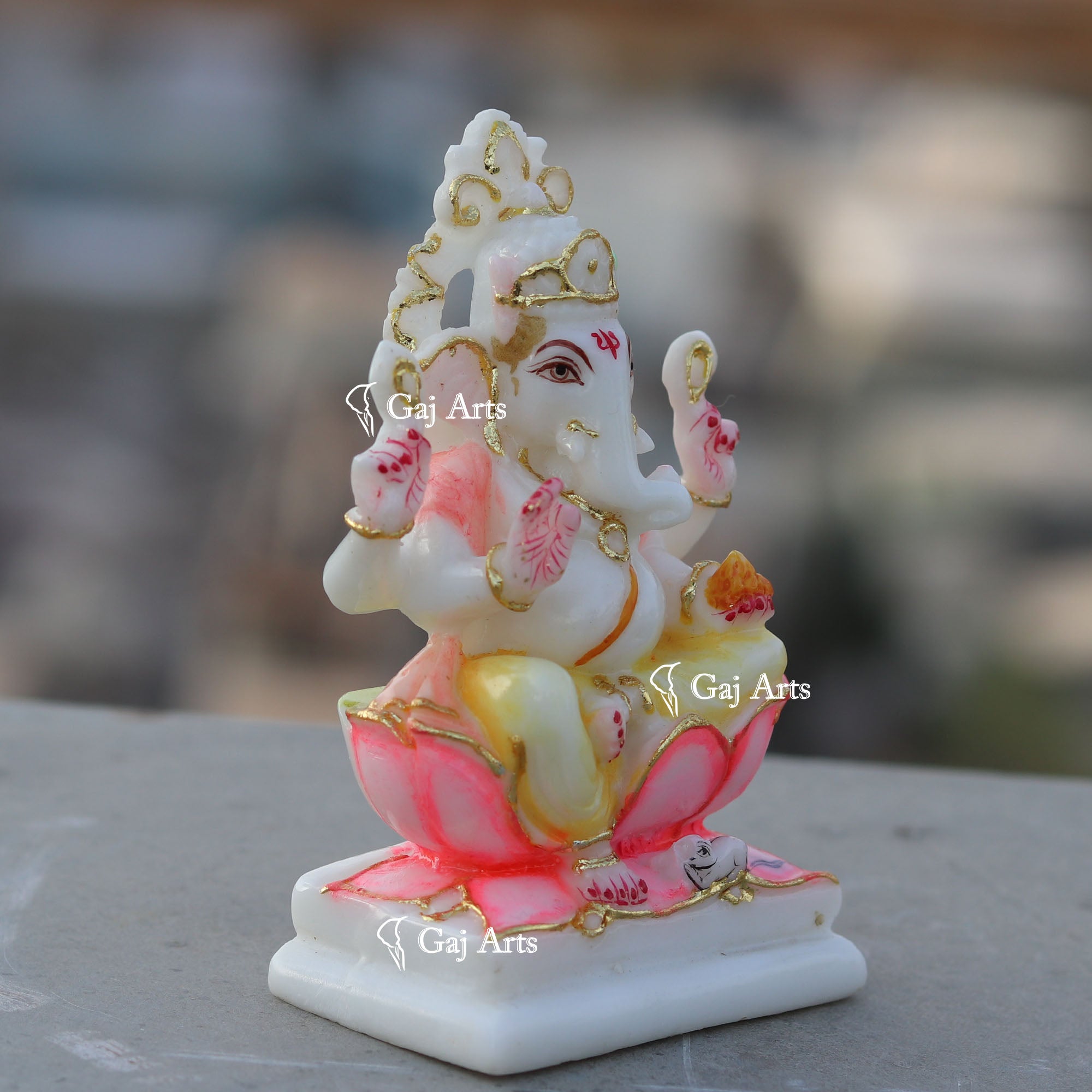 White Ethiopia Marble Ganesh Murti | 4 Inch
