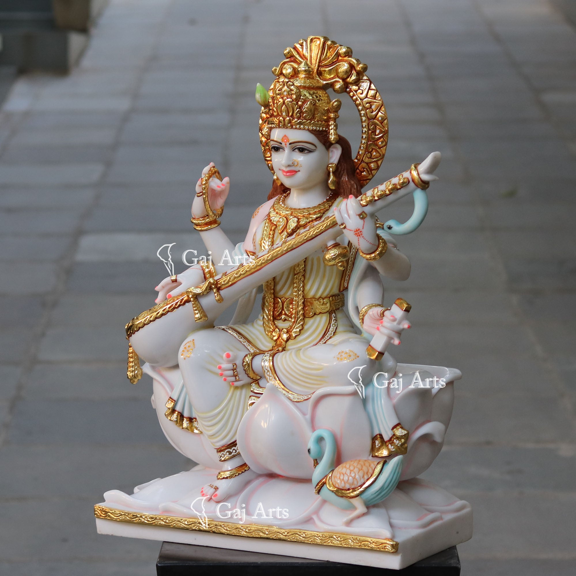 White Marble Saraswati Mata Statue | 30 Inch