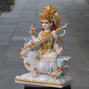 White Marble Saraswati Mata Statue | 30 Inch