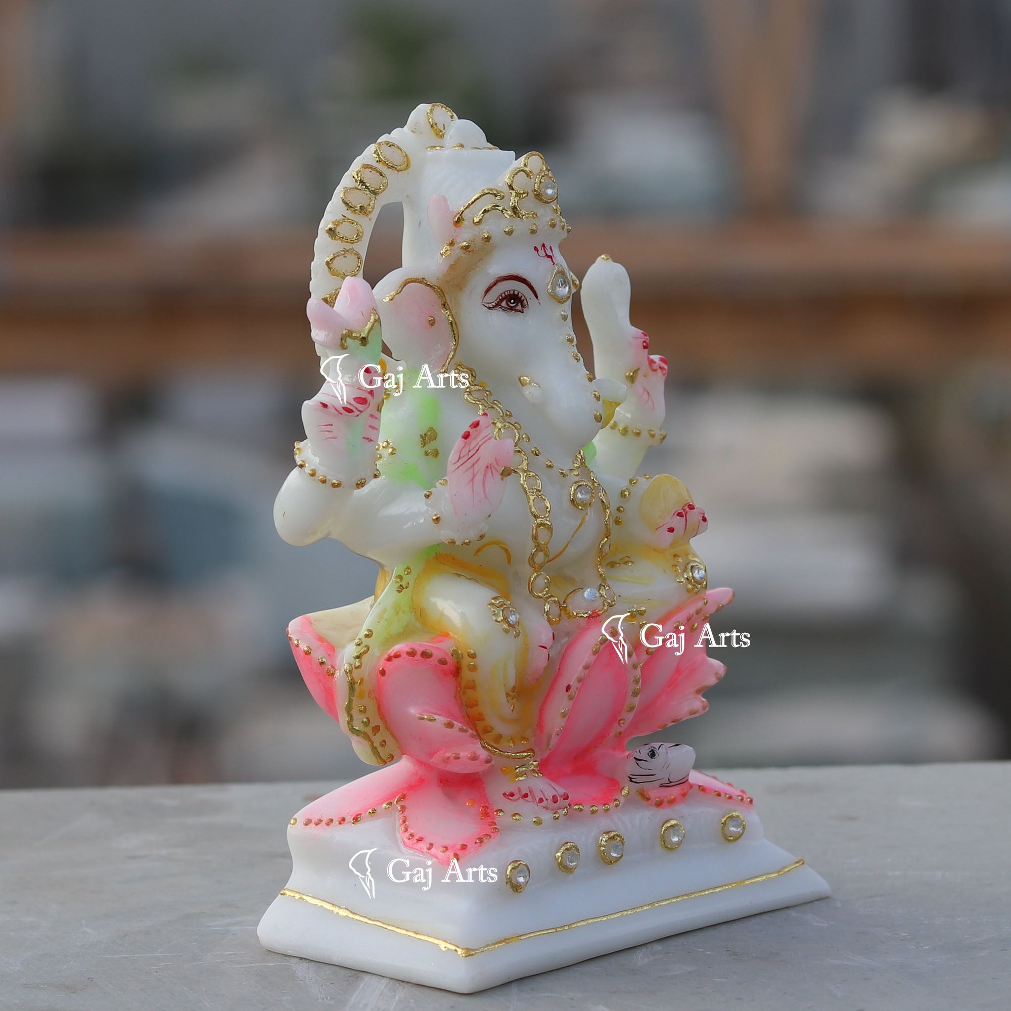 White Ethiopia Marble Ganesh Murti | 6 Inch