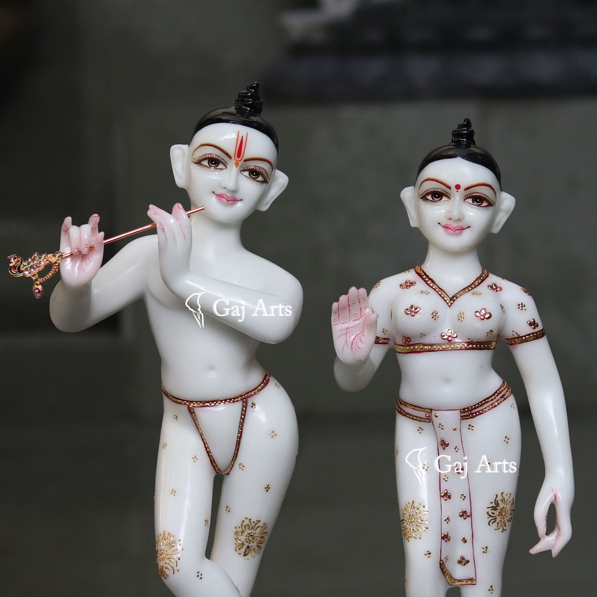 Super White Marble Ethiopia Iskon Radha Krishna Statue | 21 Inch