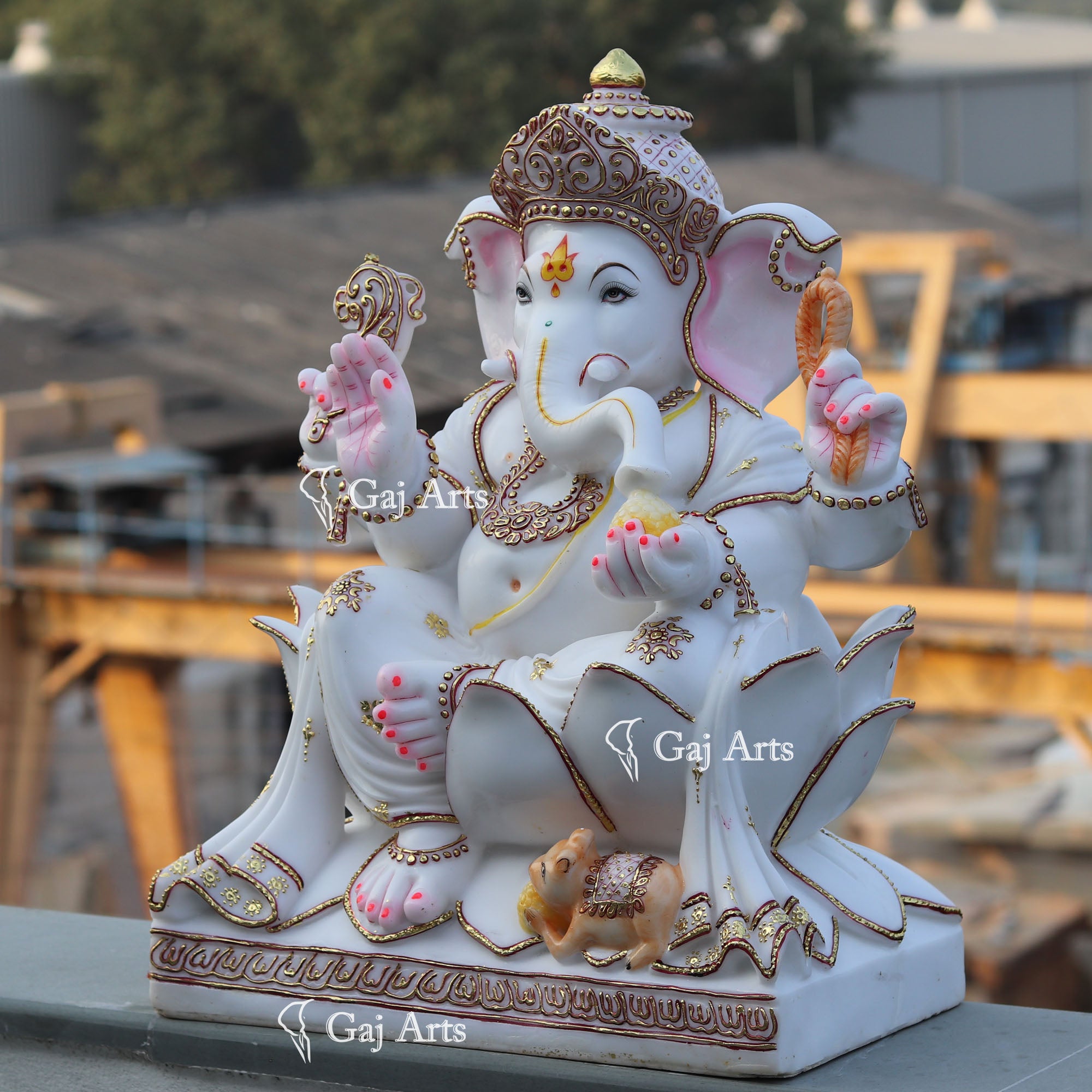 White Marble Ethiopia Ganesh Murti | 24 Inch