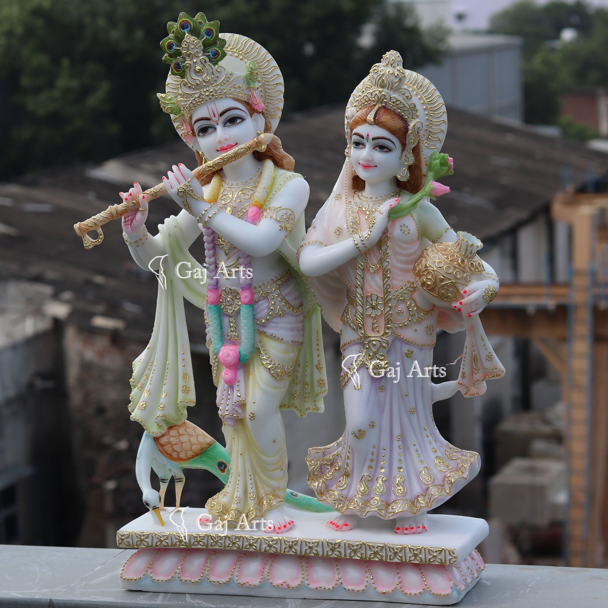 White Marble Ethiopia Radha Krishna Jodi Idol | 27 Inch