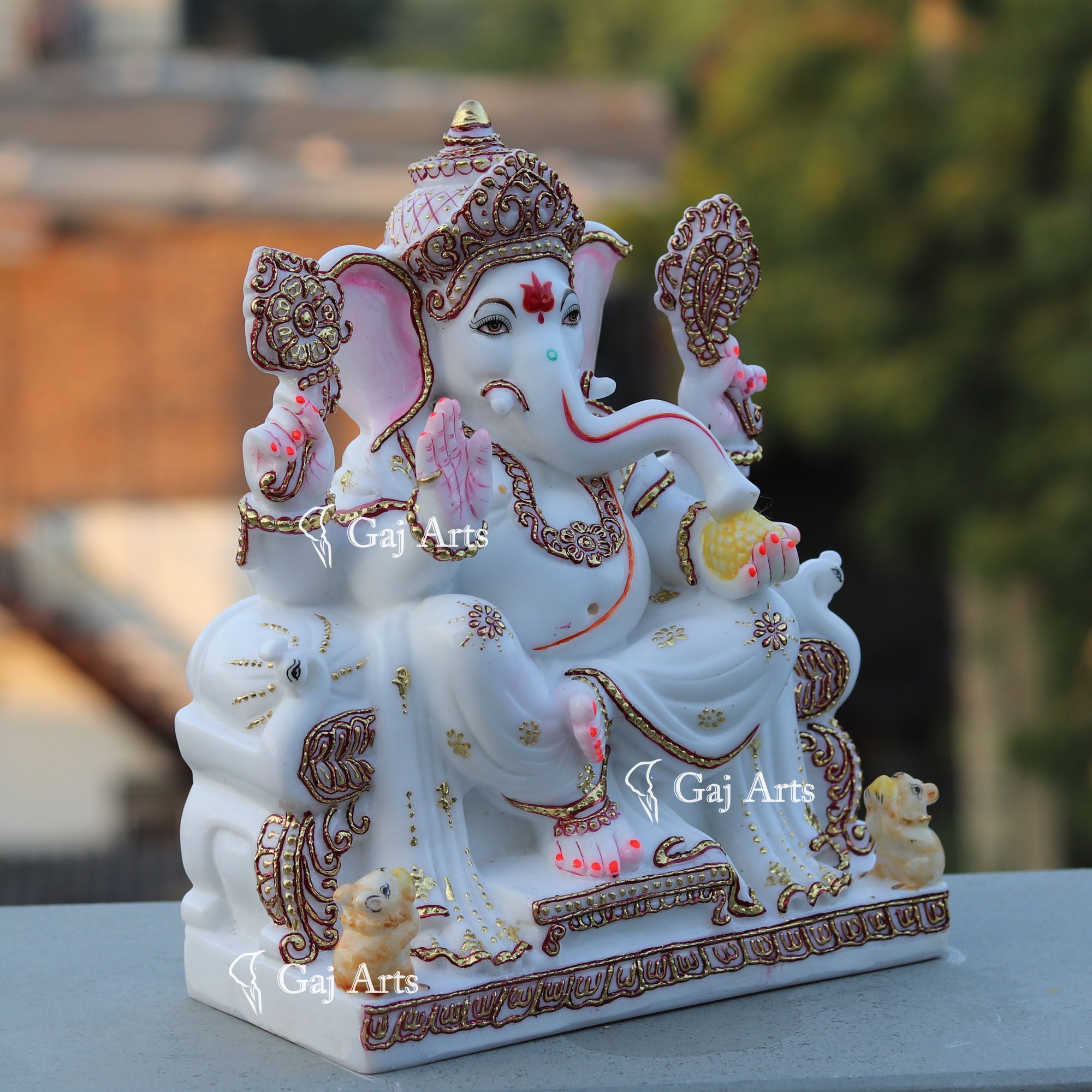 White Marble Ethiopia Ganesh Idol | 12 Inch