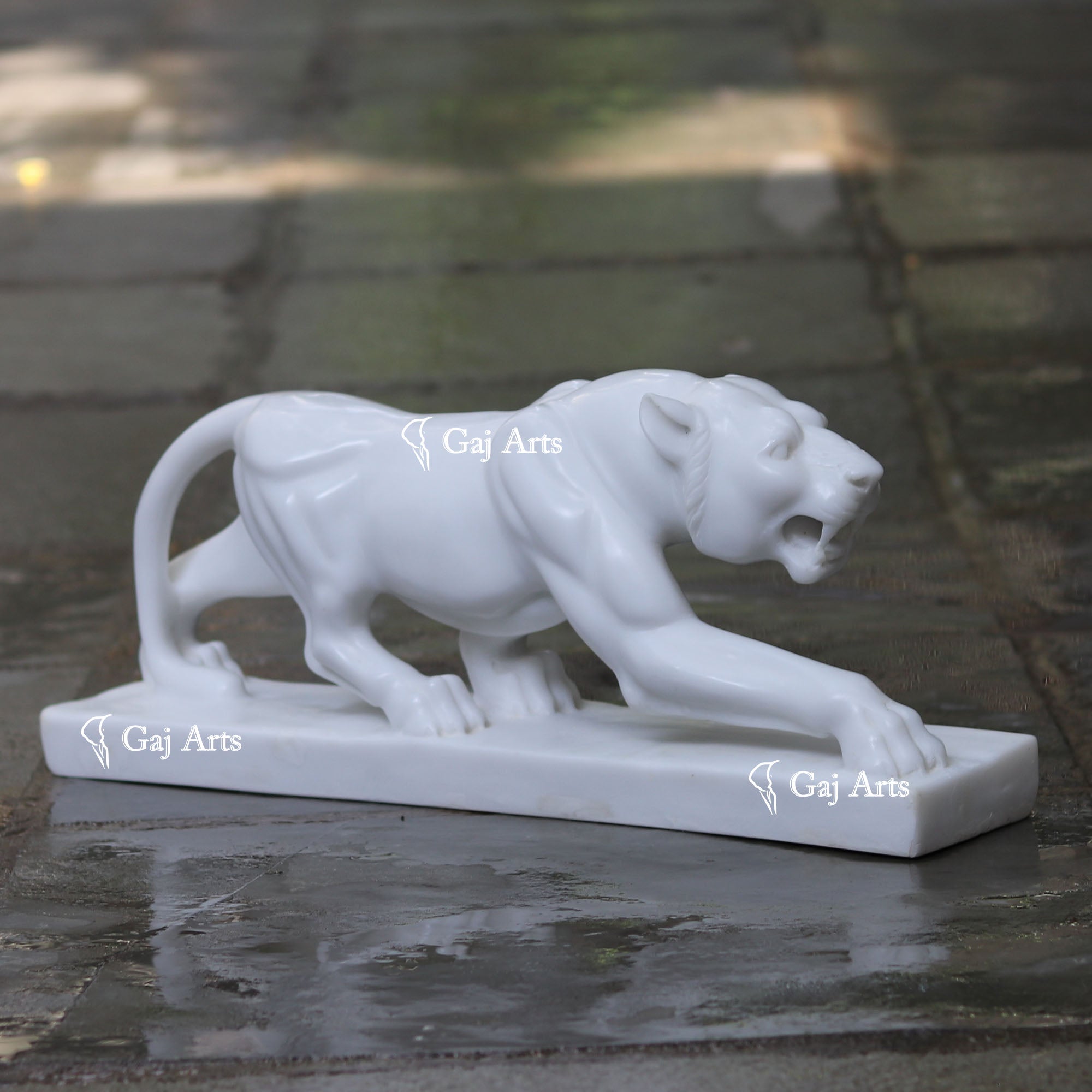 White Ethiopia Marble Panther Sculpture | 24 Inch