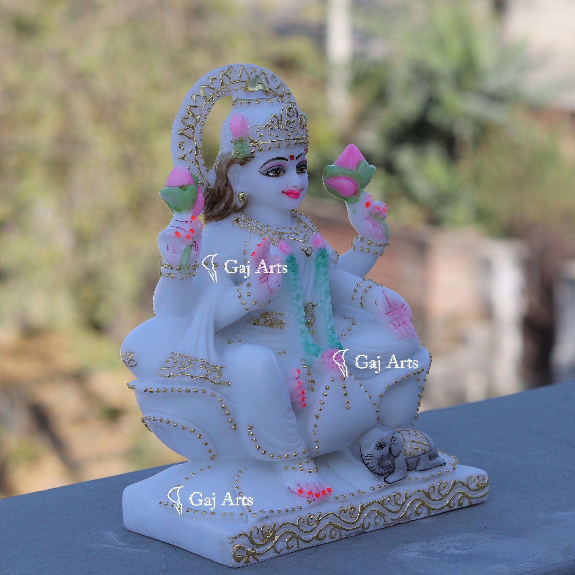 White Marble Lakshmi Maa Idol | 9 Inch