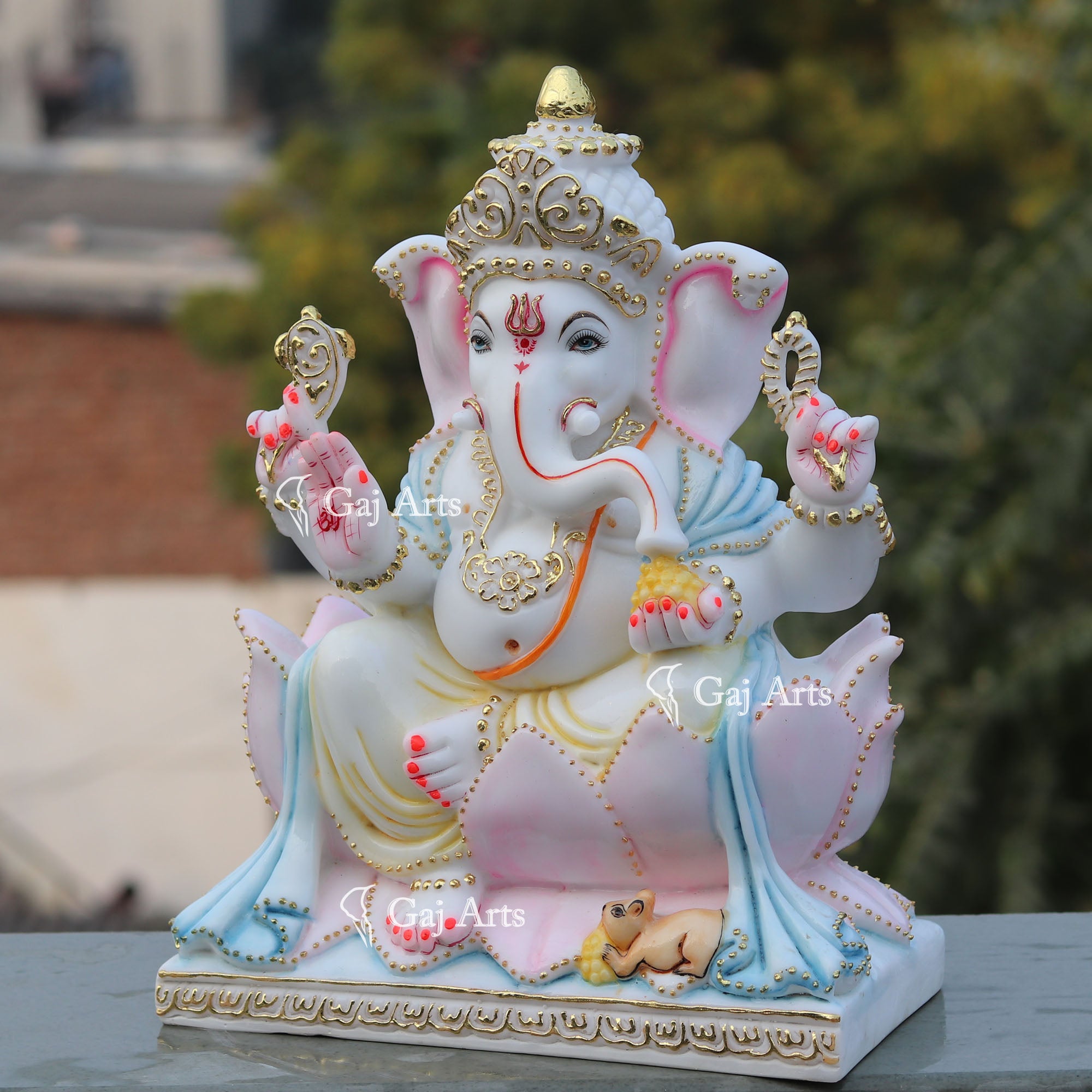 White Marble Ethiopia Ganesh Idol | 15 Inch