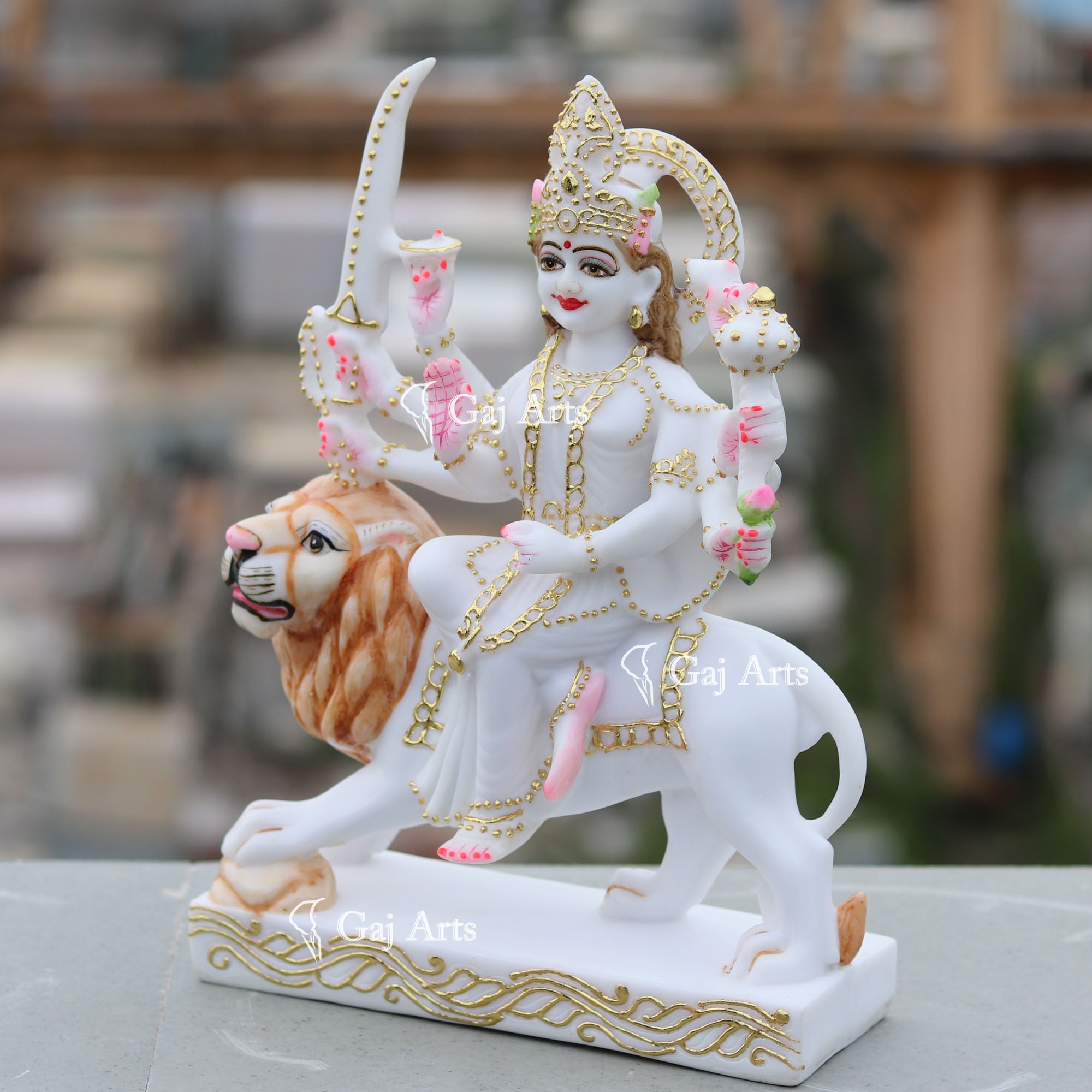 White Marble Durga Mata Idol | 12 Inch