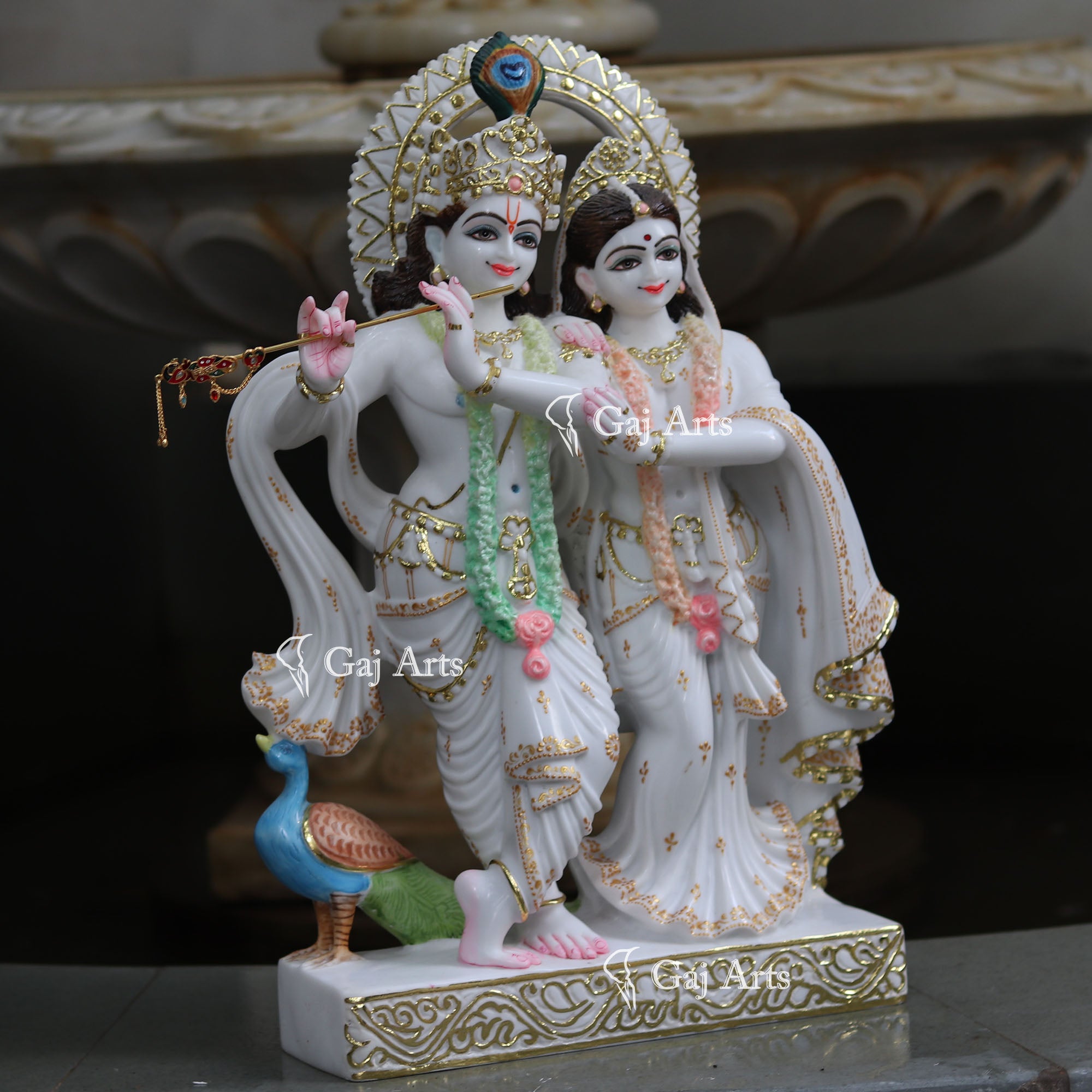 White Marble Ethiopia Radha Krishna Jodi Idol | 24 Inch