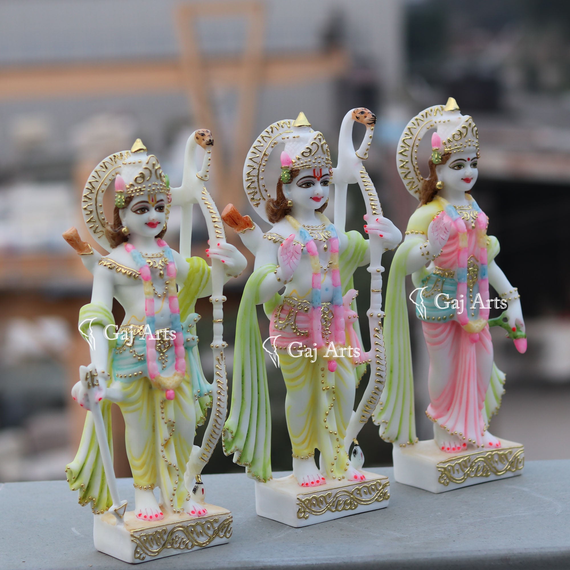 White Marble Ethiopia Ram Jodi Idol | 12 Inch