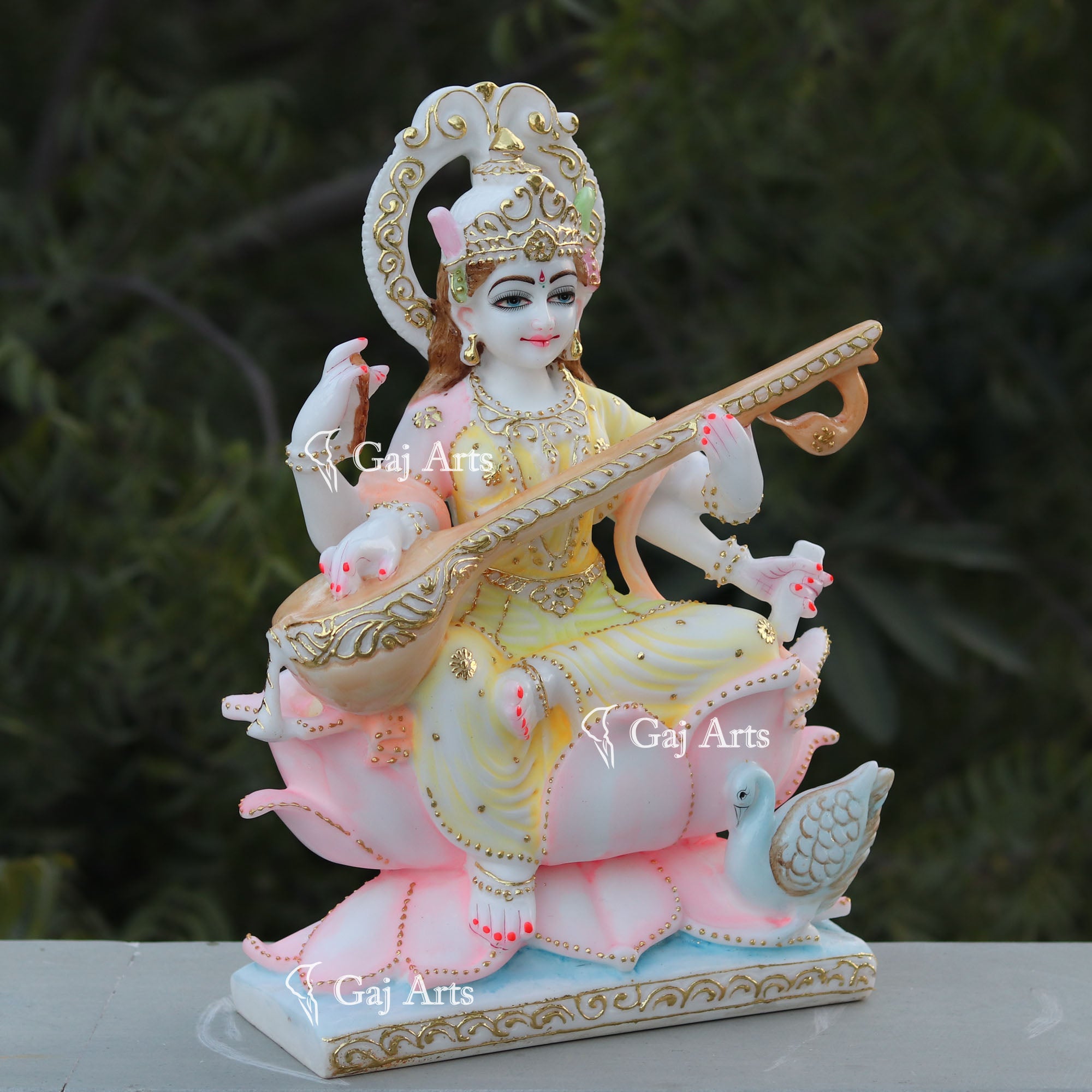 Handcrafted White Marble Saraswati Mata Idol | 18 Inch