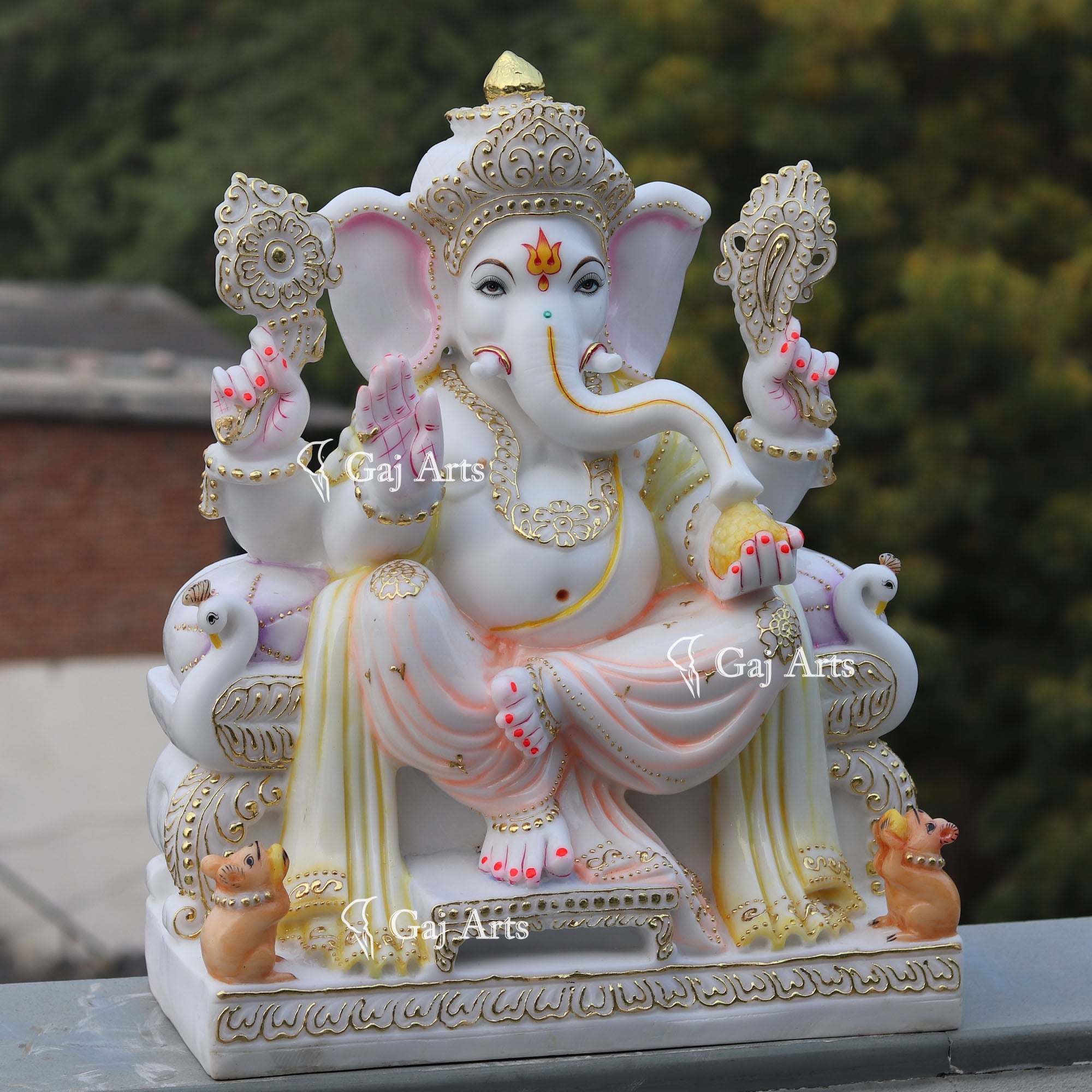 White Marble Ethiopia Ganesh Murti | 24 Inch