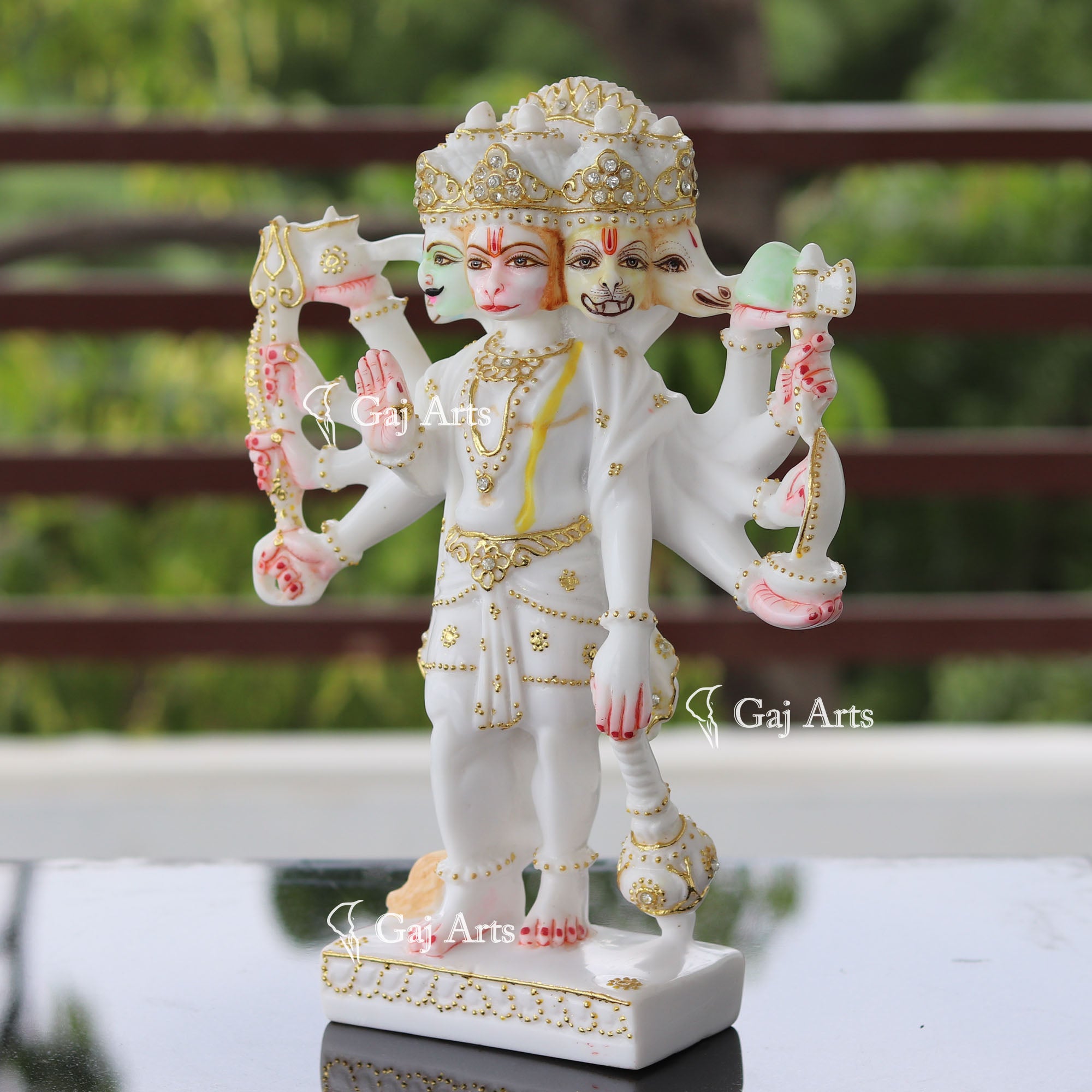 White Marble Panchmukhi Hanuman Ji Idol | 12 Inch