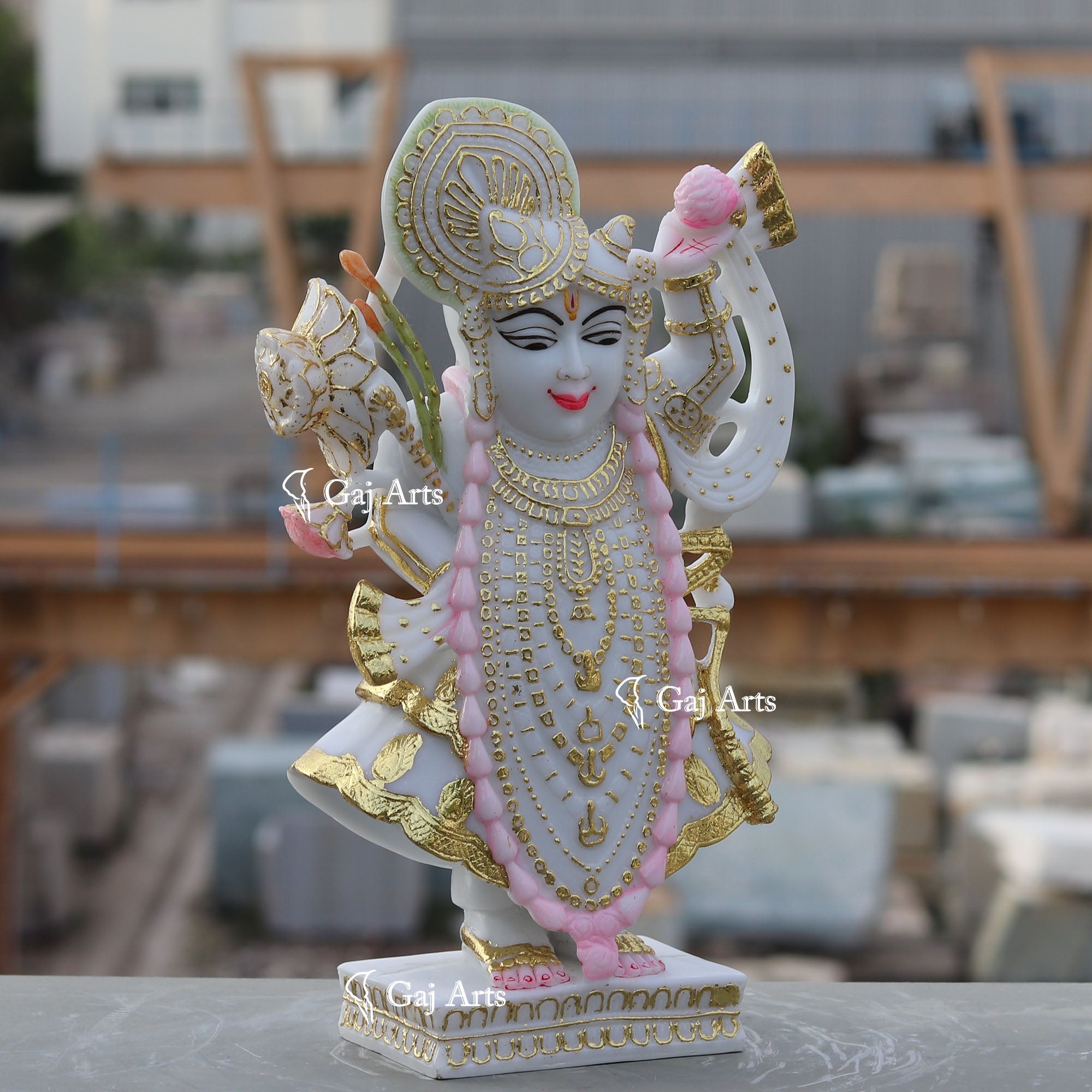 White Ethiopia Marble Shreenath Ji Statue | 15 Inch