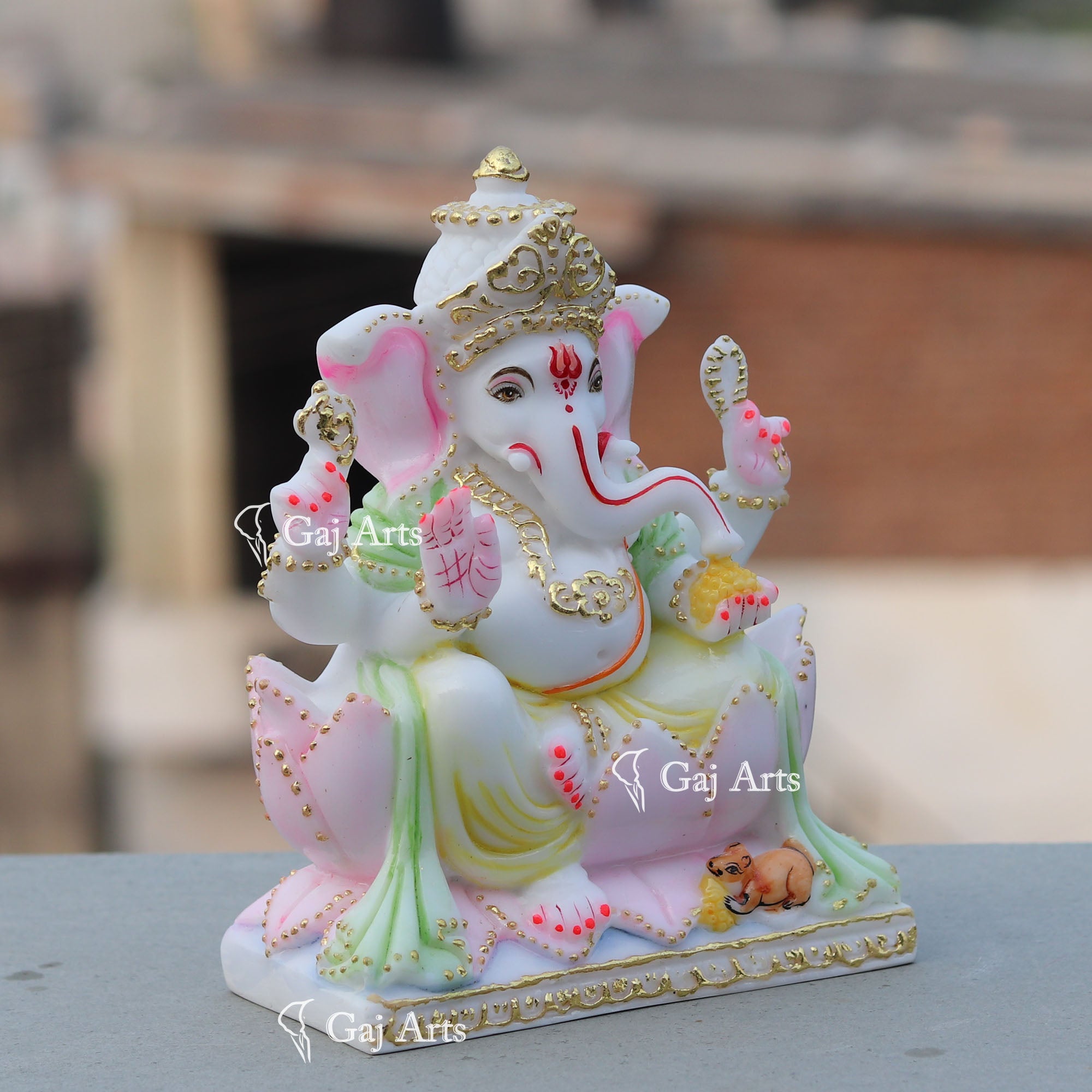 Hand Painted Marble Ganesh Murti | 7 Inch