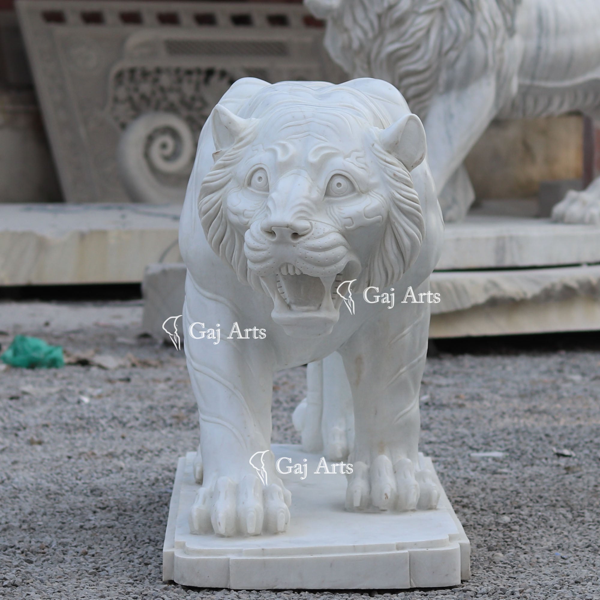 White Marble Royal Tiger Sculpture | 66 Inch