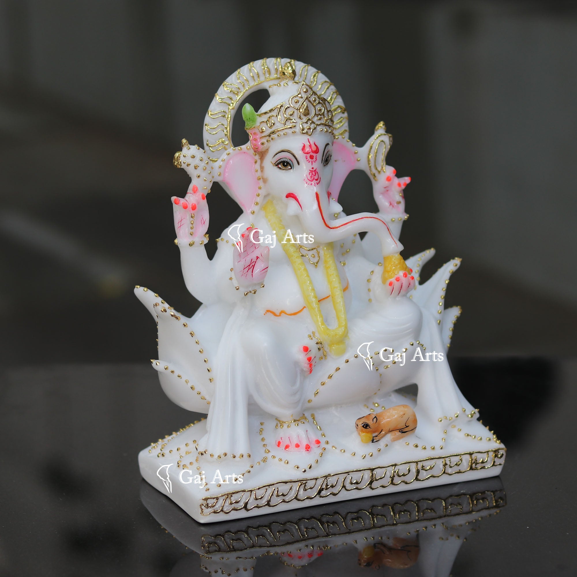 Pure White Marble Ganesh Idol | 9 Inch